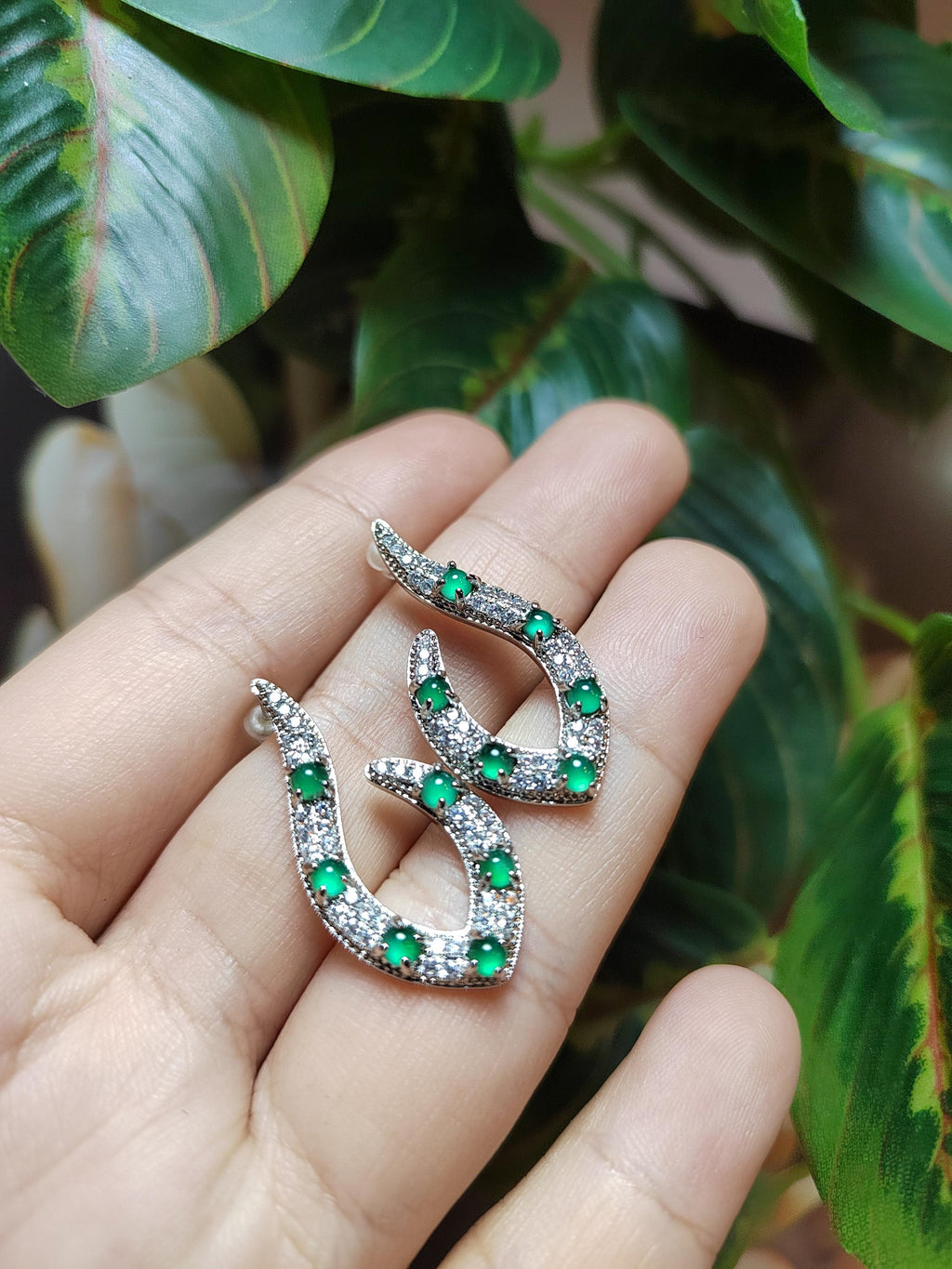 Elegant Jadeite Stud Earrings Design S925 Sterling Silver Guatemala Natural Ocean Blue Zirconia Natural Untreated For Her SL010 - SL Precious