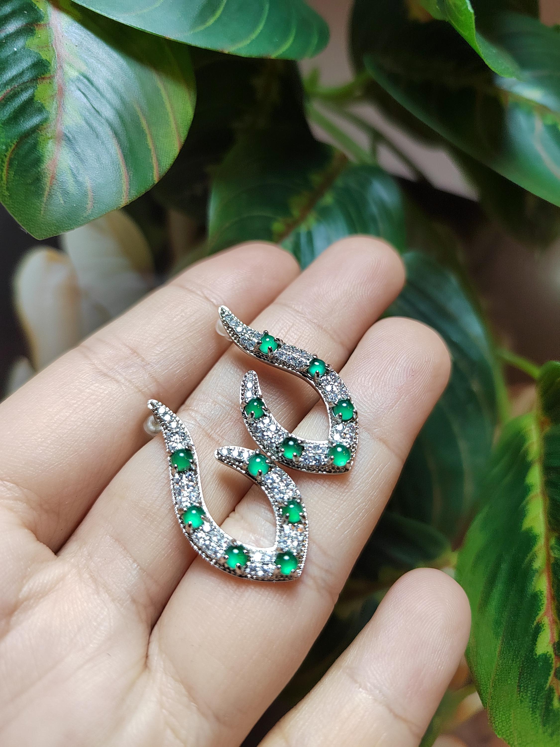 Elegant Jadeite Stud Earrings Design S925 Sterling Silver Guatemala Natural Ocean Blue Zirconia Natural Untreated For Her SL010 - SL Precious