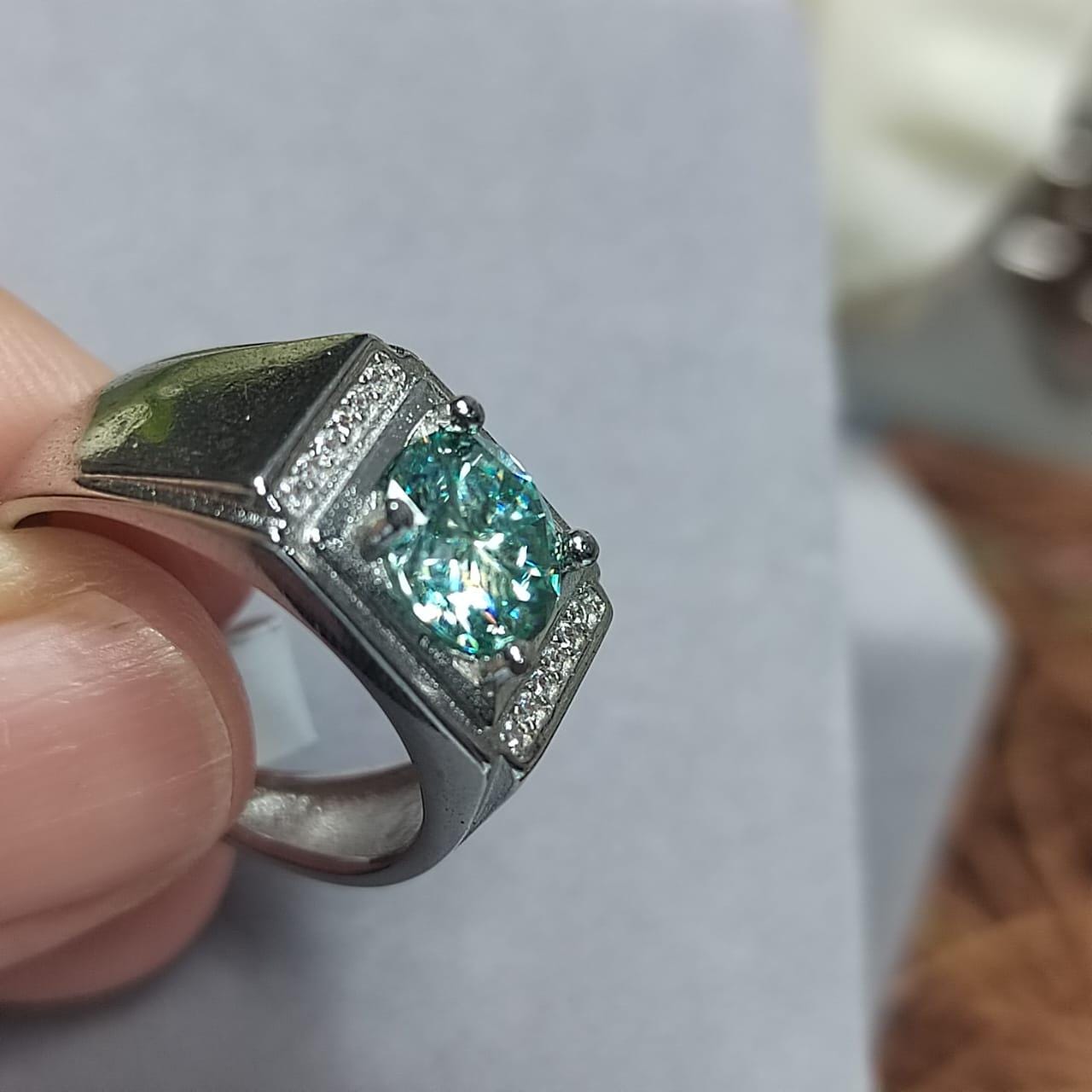 Light Blue Moissanite with Zircon Accent Couple Rings Set S925 Silver Plated with 18K White Gold for Wedding, Anniversary, Engagement SL081 - SL Precious