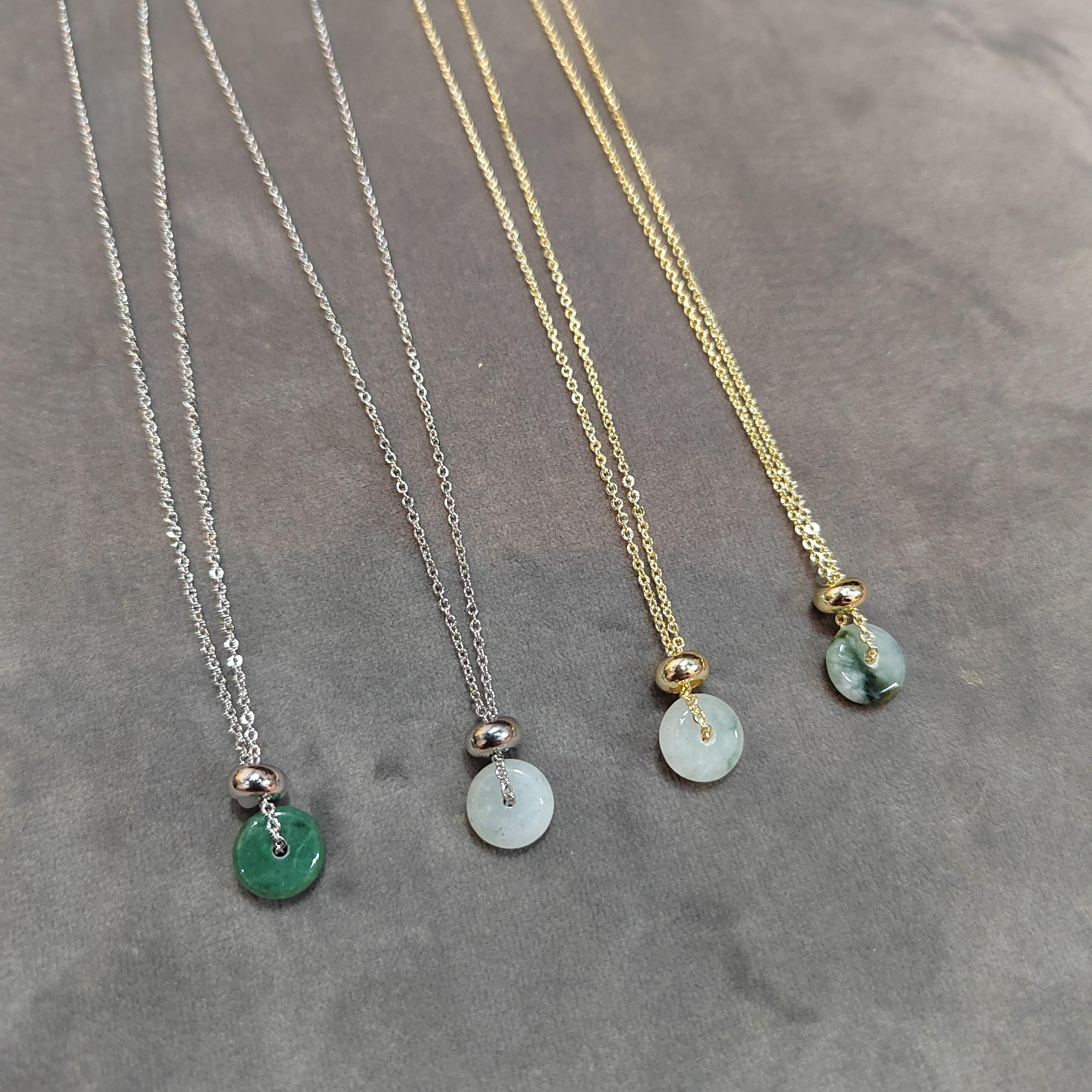 Adjustable Burmese Minimalist Natural Untreated Donut Jadeite Pendant Necklace 4 Options SL217A SL217B SL217C SL217D