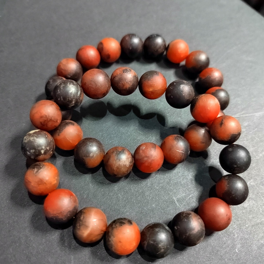 Ebony Wood Bead Bracelet Set with Certified Baoshan Nanhong Agate Matte 11.5mm | 2pcs Natural Bracelets 15mm & 11.5mm SL379