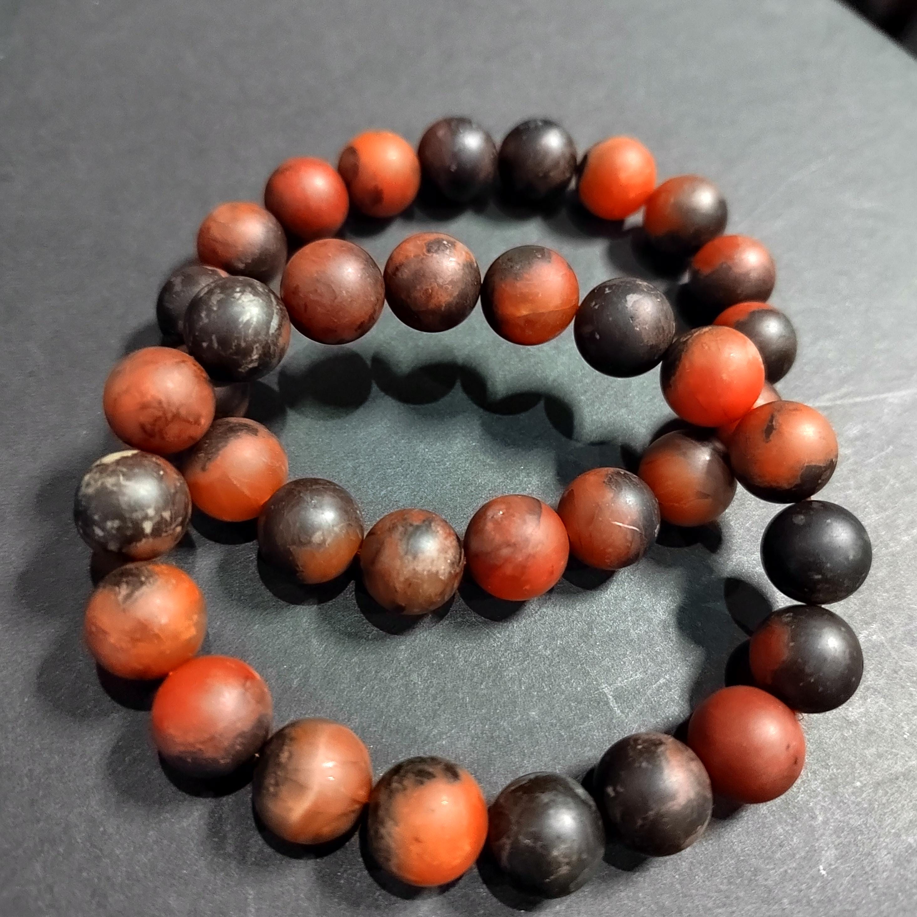 Ebony Wood Bead Bracelet Set with Certified Baoshan Nanhong Agate Matte 11.5mm | 2pcs Natural Bracelets 15mm & 11.5mm SL379
