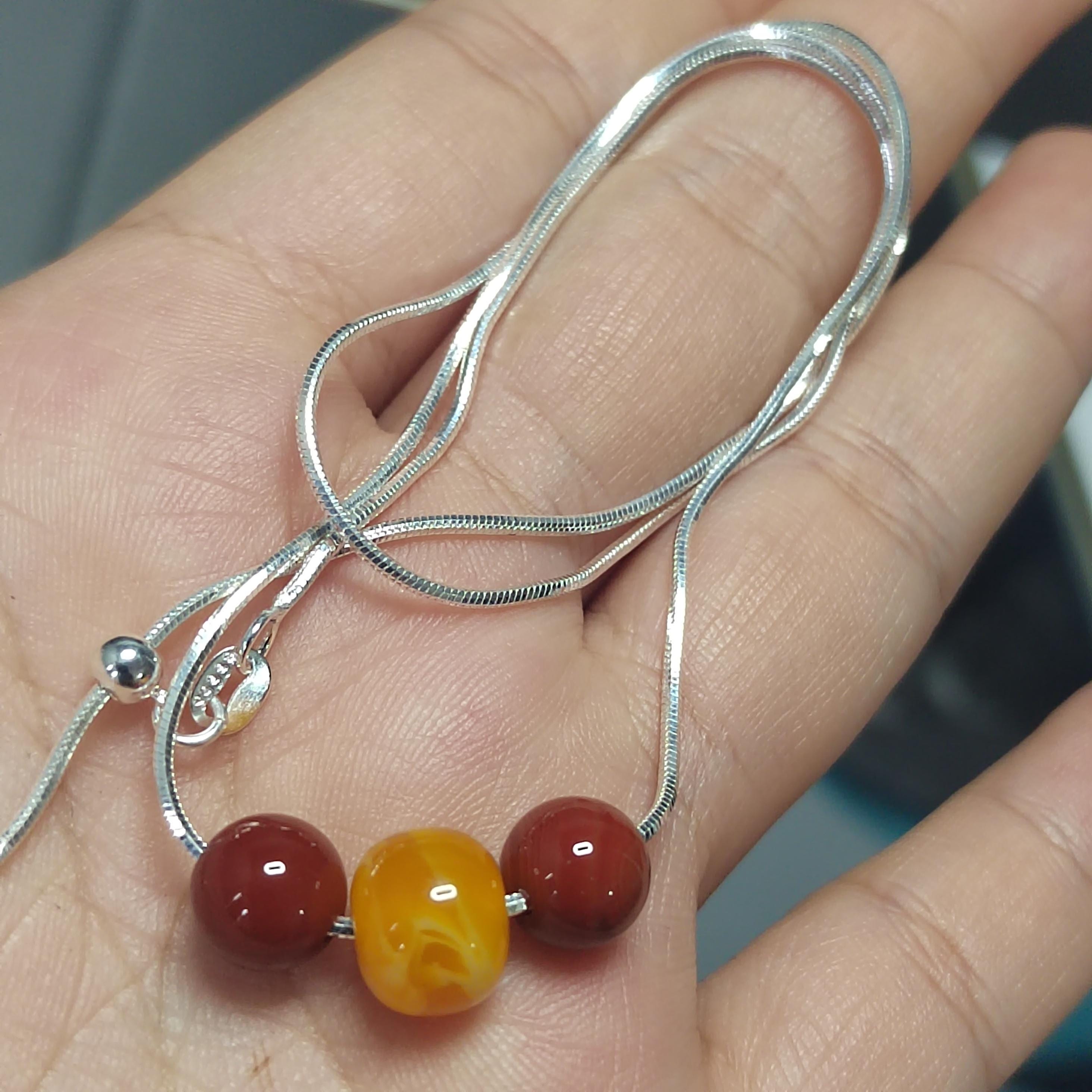 Natural Barrel Russian Beeswax Amber & China Ox Blood Nanhong Agate Round Beads Minimalist Jewelry SL331 - SL Precious