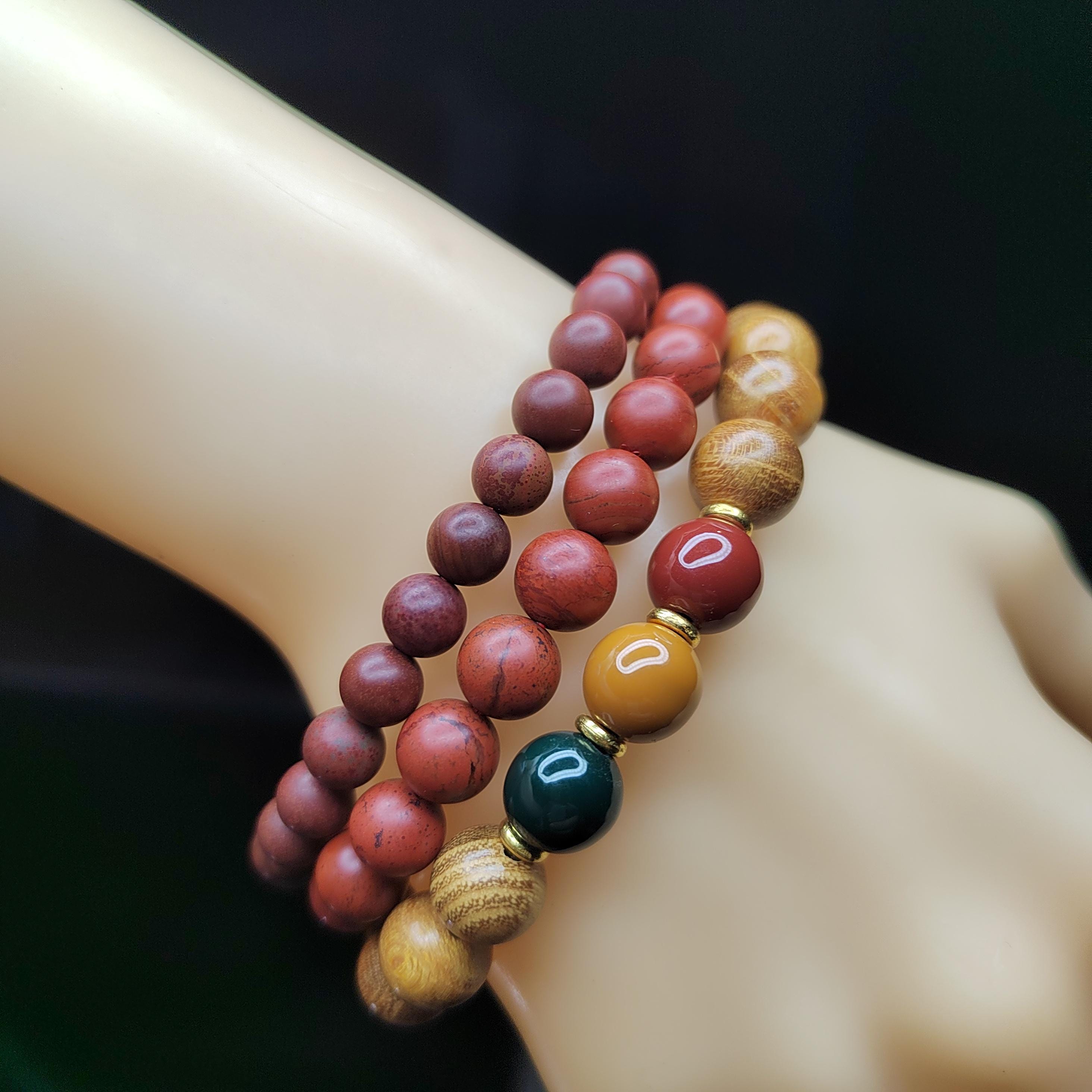 Certified Wujia South Red Agate Bracelet Set: Sandalwood & Resin Accents SL414