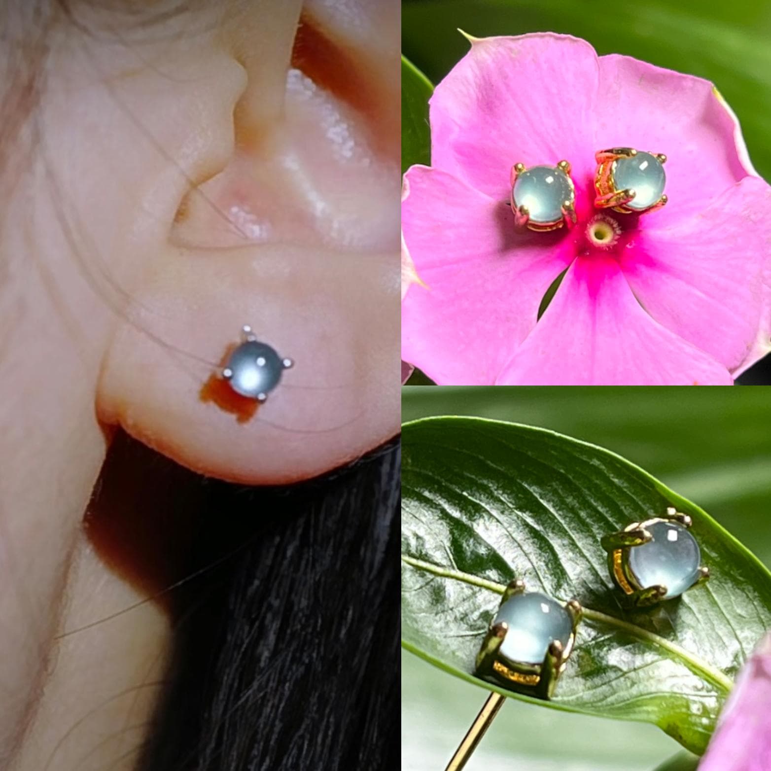 Certified A-Grade High Quality Light Bulbs Effect Natural Untreated Burmese Icy Blue Jadeite Minimalist Stud Earrings |  Birthday Gift SL350