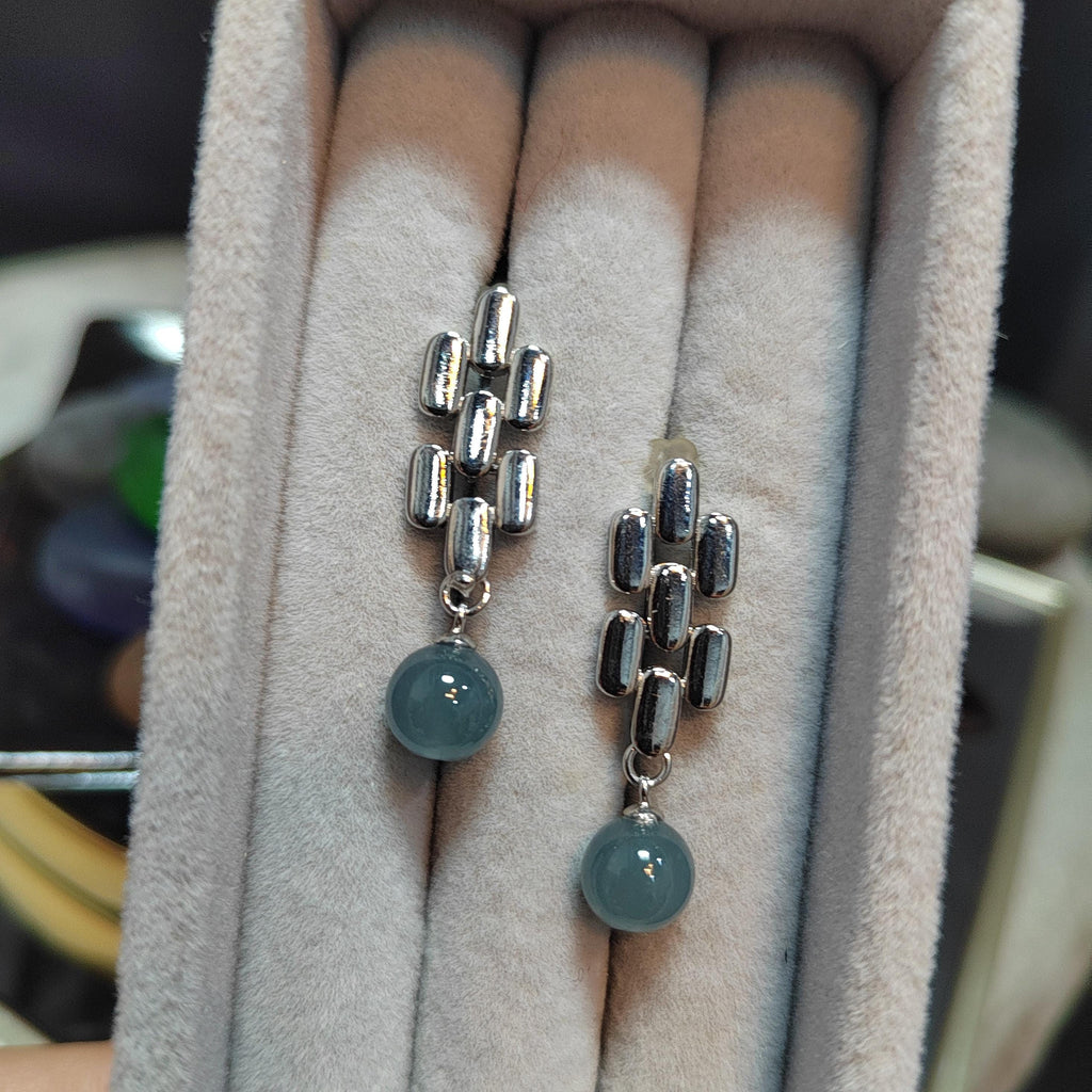 Certified Natural Guatemala Blue Ocean Beautiful Jadeite Earrings S925 Sterling Silver SL199