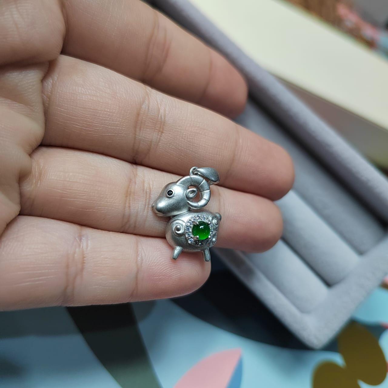 Burmese Imperial Green Jadeite with Zircon On S925 Silver Pendant Pig & Lamb Shape Free Necklace SL137N, SL138N