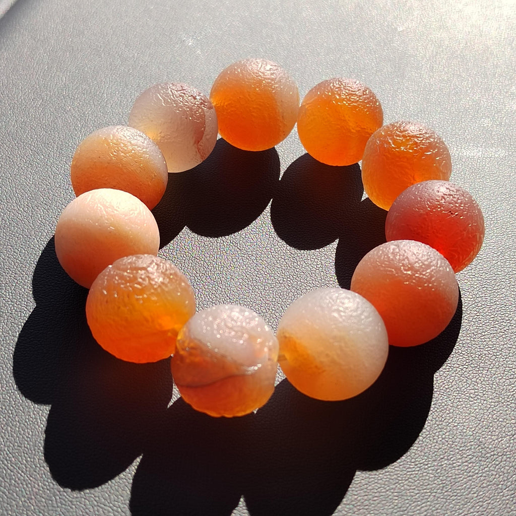 Large 11pcs 19.5-20.4mm Natural Yanyuan Agate Beads Bracelet, Rare Uneven Matte Design, Unique Limited Edition Statement Jewelry SL116B - SL Precious