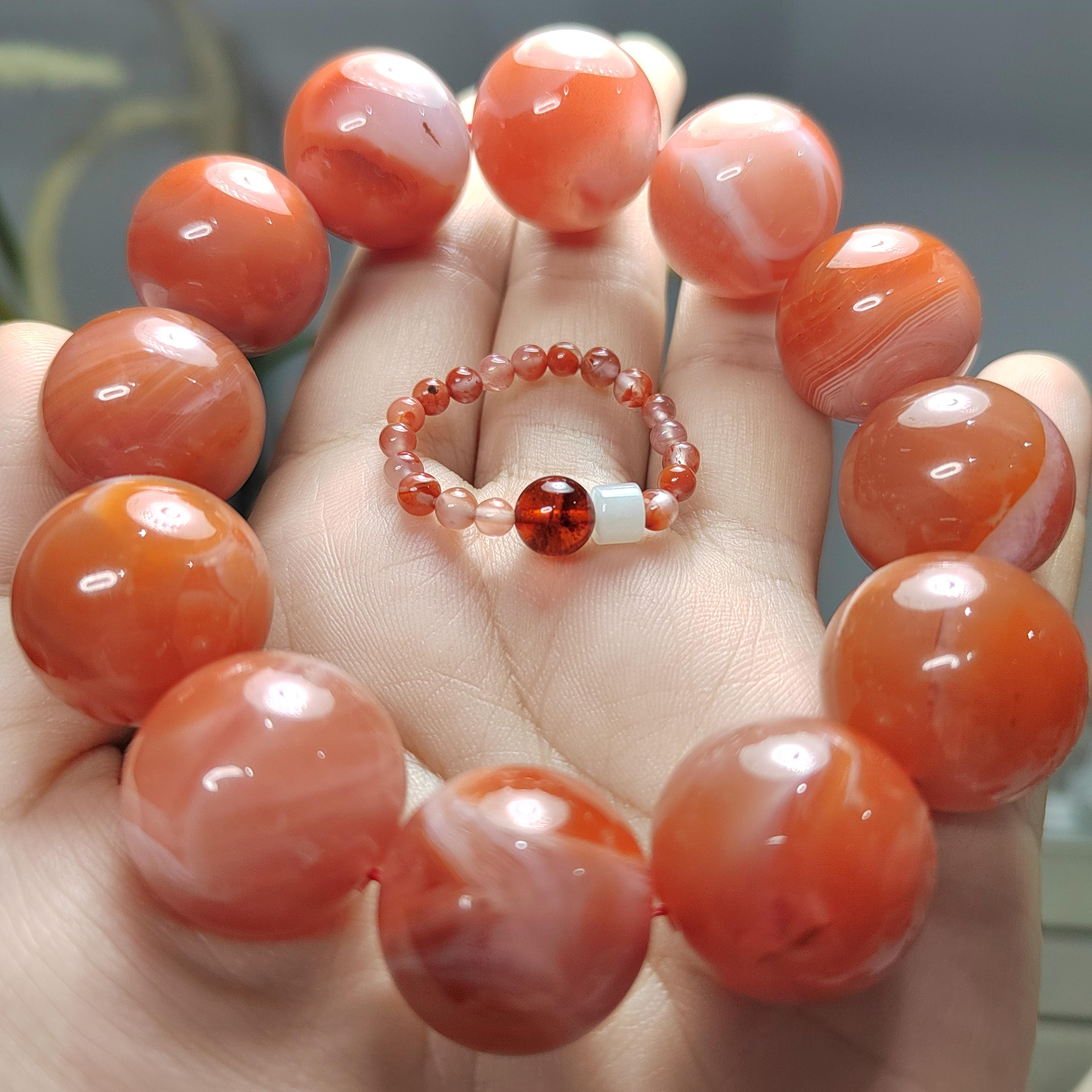 Nanhong Agate Bracelet: Natural Red Silk Agate Beads (19-19.5mm) SL108