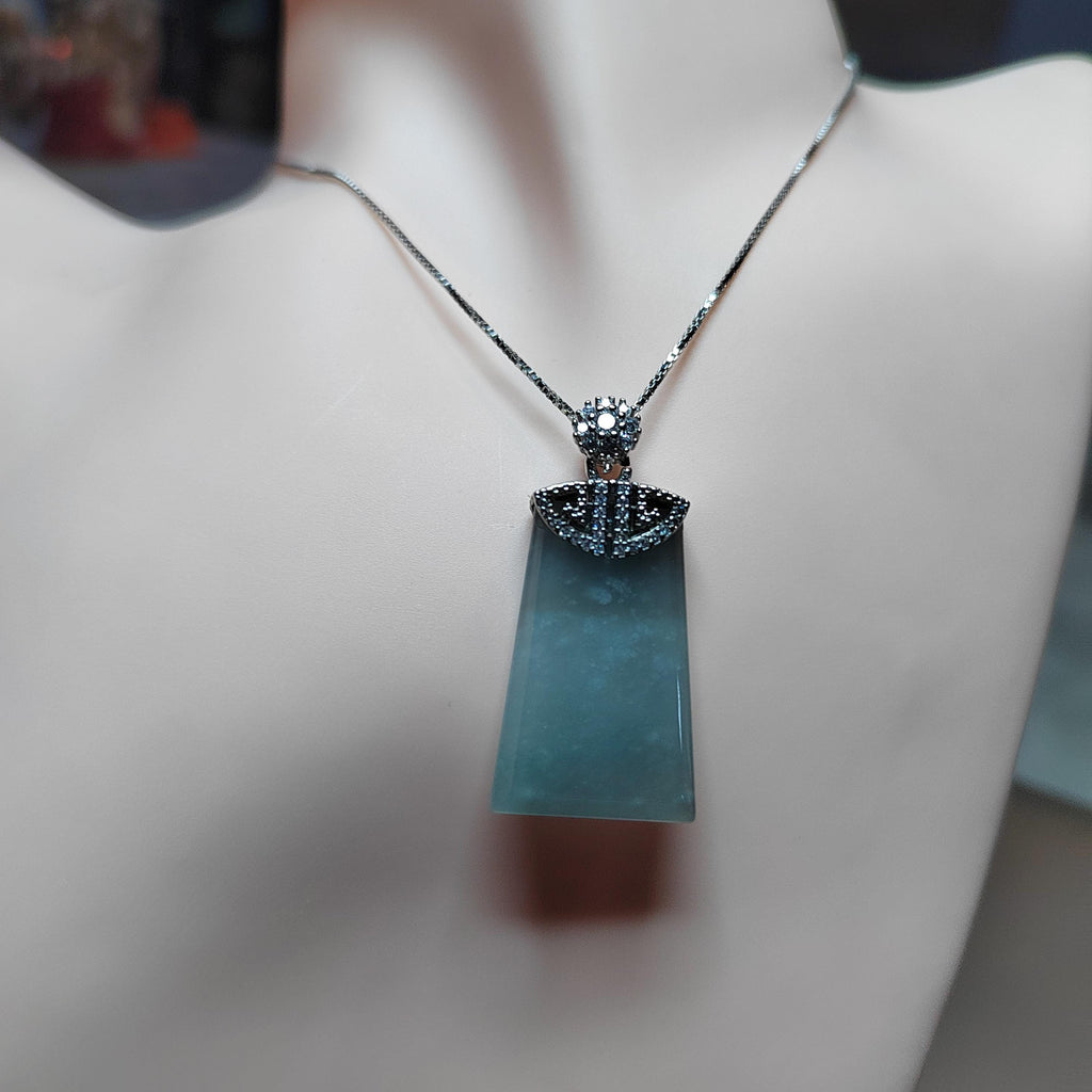 Guatemala Icy White Green Blue Sky Trapezoid Jadeite Pendant | A-Grade Natural | Women & Men | Zirconia Accents SL041 - SL Precious