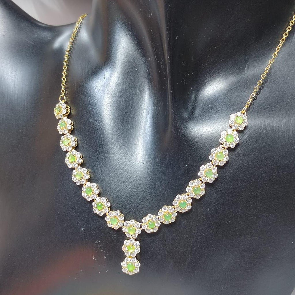 Elegant 19pcs Icy Apple Green Burmese Jadeite Necklace, 18K Gold Plated S925 Silver with Zirconia, Perfect Gemstone Gift SL014 - SL Precious