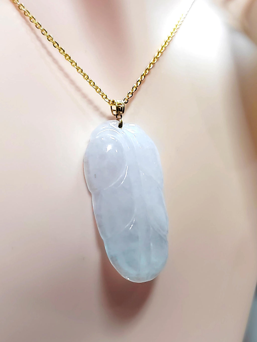 Certified Burmese A-Grade Icy Snow|雪花棉 Leaf Cloud Beautiful Jadeite Pendant 18k Solid Yellow Gold Best Gift For Her, Mom, Wife SL802 - SL Precious