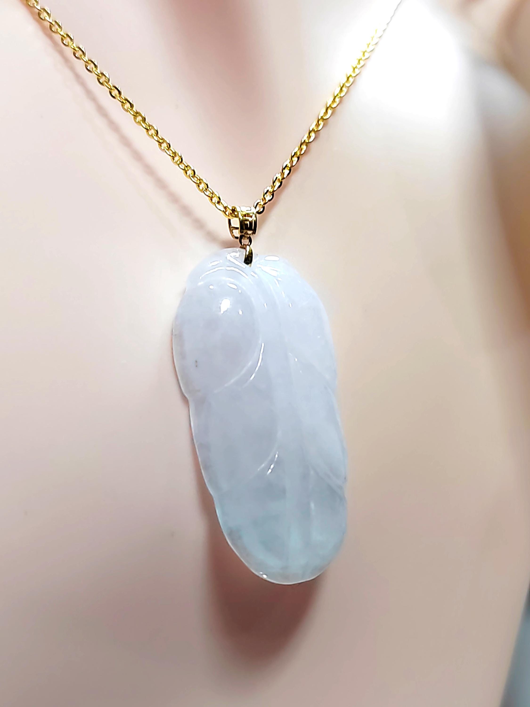 Certified Burmese A-Grade Icy Snow|雪花棉 Leaf Cloud Beautiful Jadeite Pendant 18k Solid Yellow Gold Best Gift For Her, Mom, Wife SL802 - SL Precious