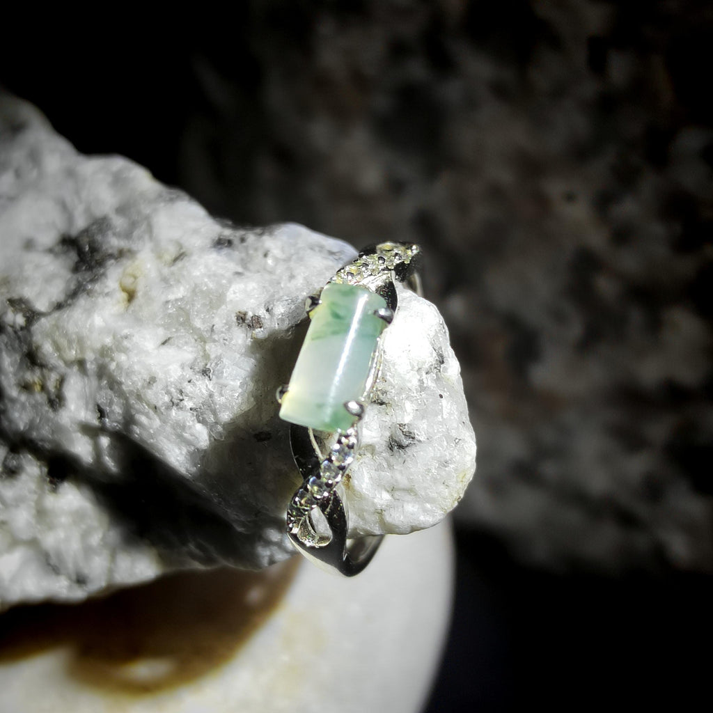 Certified A-Grade Natural Untreated Burmese Cylinder Icy White Green 白里飘花 S925 Minimalist Design Ring SL252X11 - SL Precious