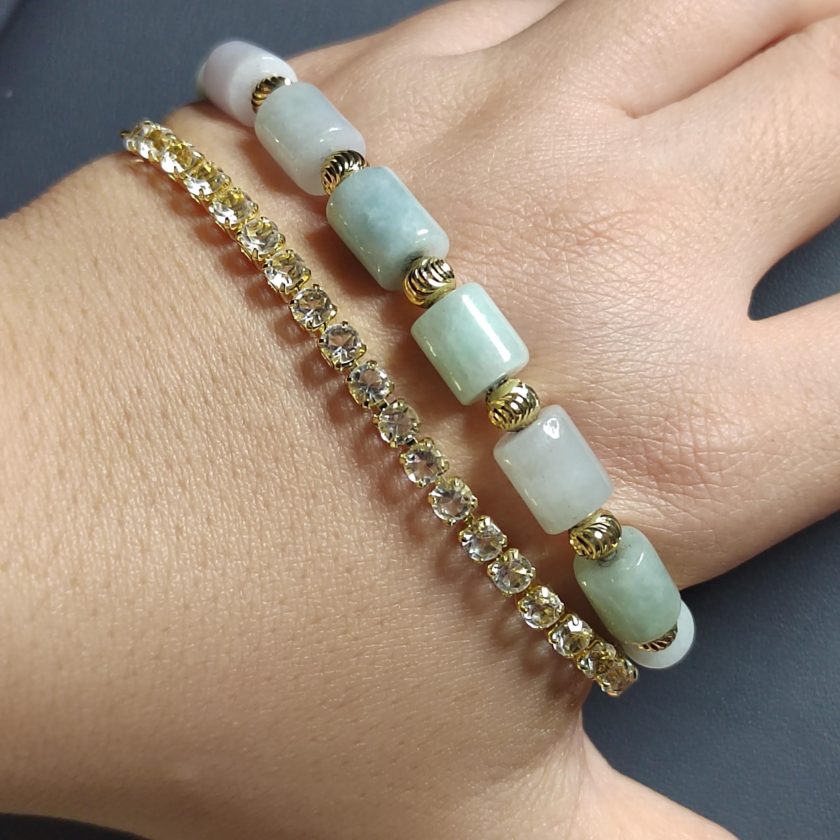 Burmese Cylindrical Beads Jadeite Bracelet With Free Rhinestone Bracelet Double Layer Design SL160