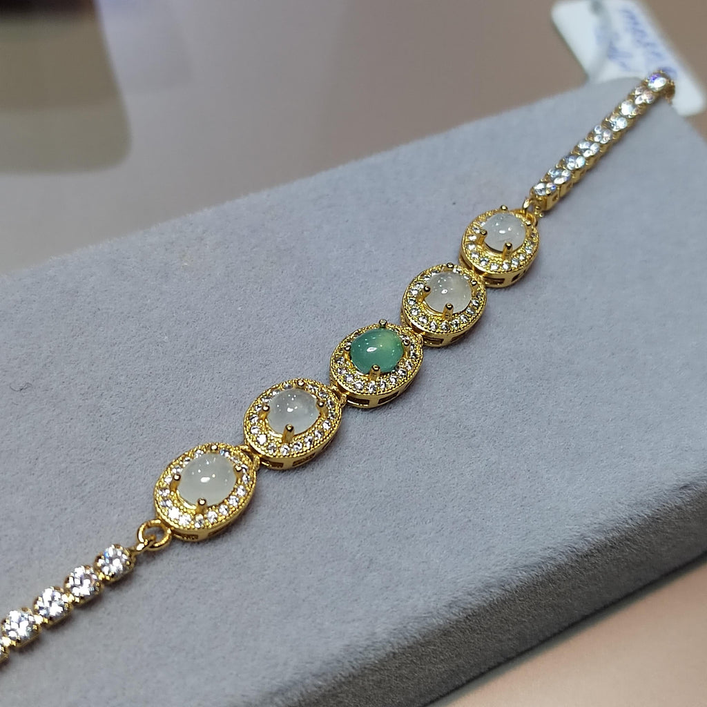 Luxurious Burmese Jadeite Bracelet with 18K Gold Plating | Exquisite Oval Design | Certified Quality SL8010