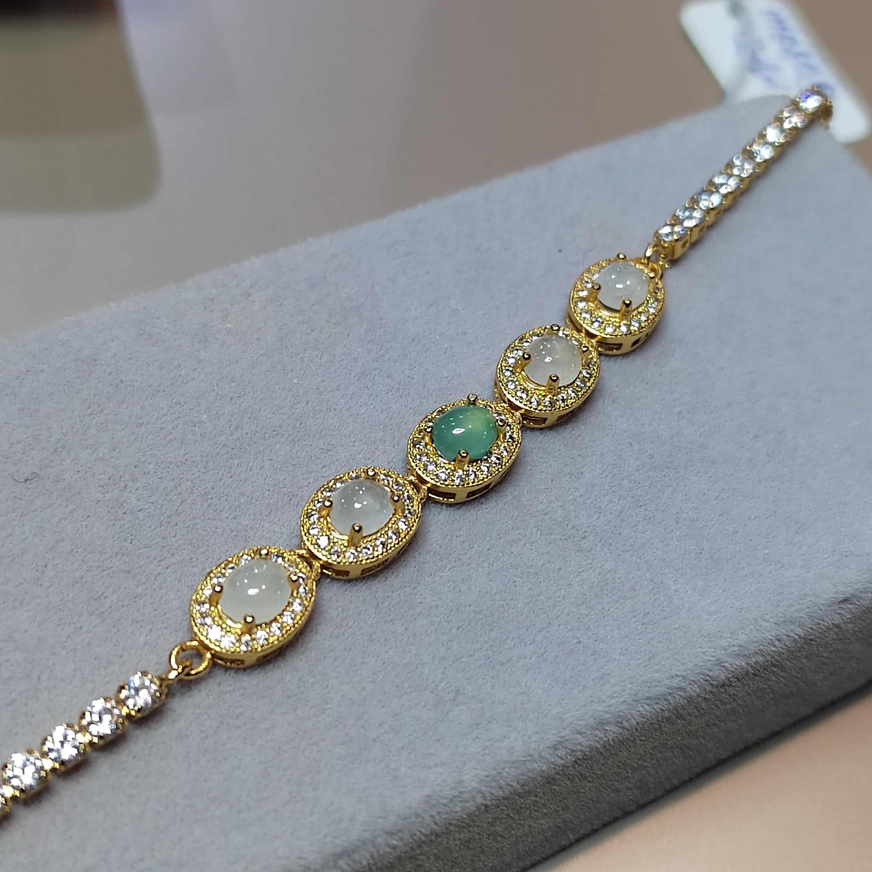 Luxurious Burmese Jadeite Bracelet with 18K Gold Plating | Exquisite Oval Design | Certified Quality SL8010