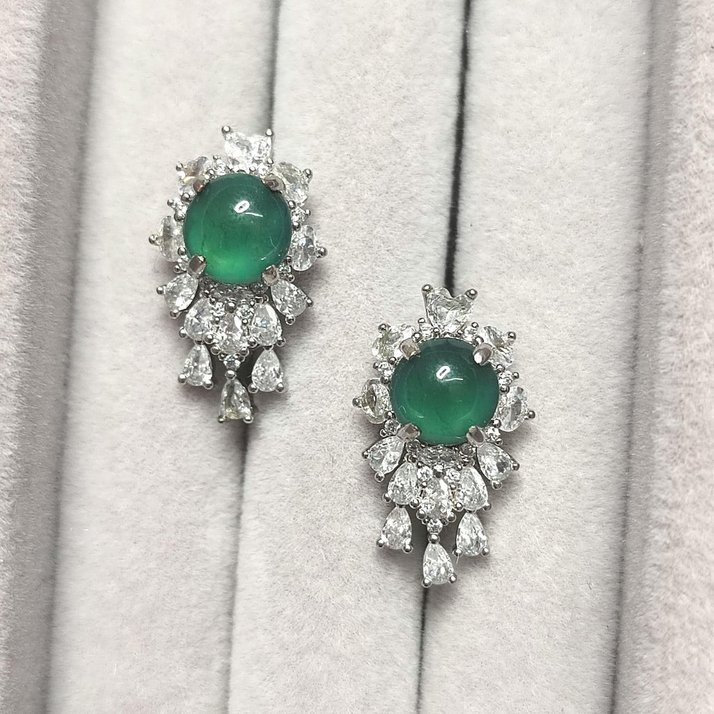 Ocean Blue Guatemala Jadeite Earrings | Elegant White Gold Plated Design with Zirconia Accents SL118