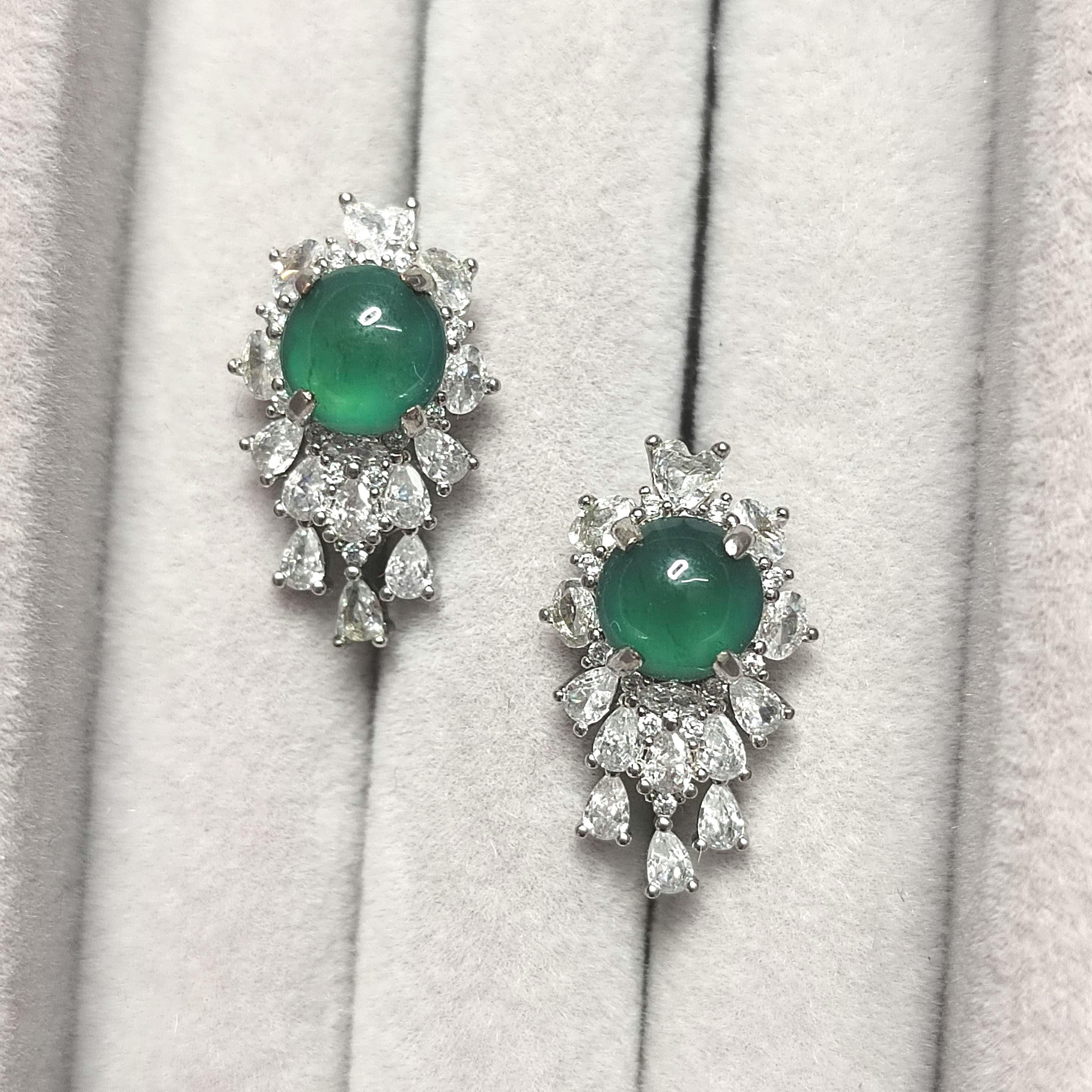 Ocean Blue Guatemala Jadeite Earrings | Elegant White Gold Plated Design with Zirconia Accents SL118