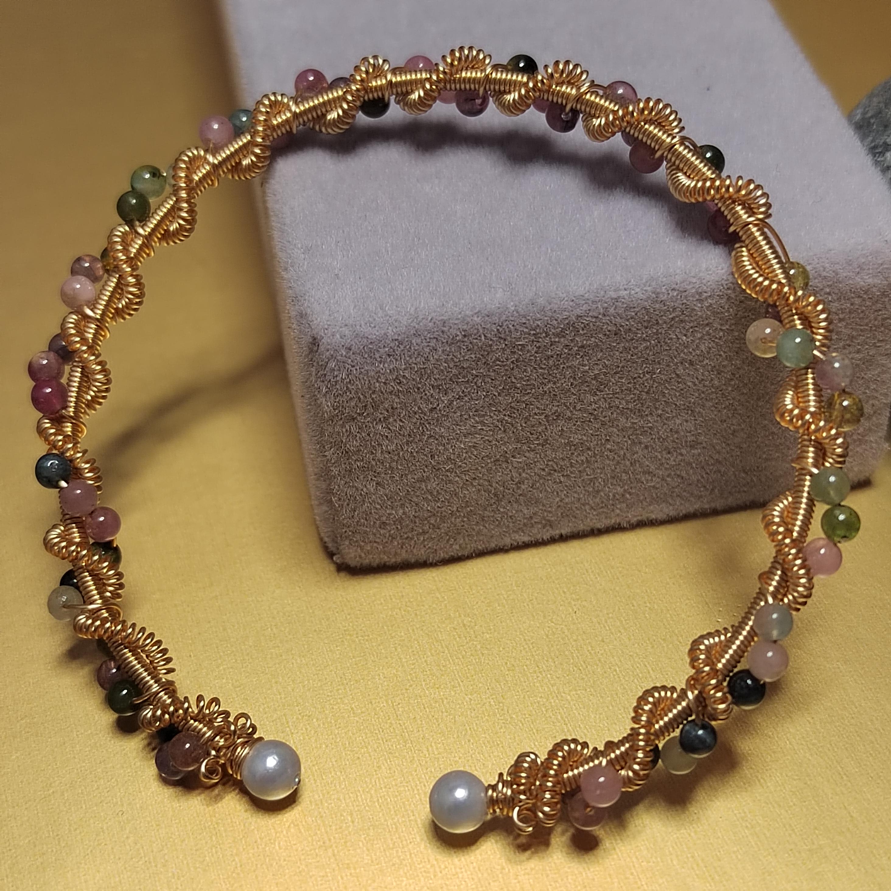 Elegant 14K Gold Plated Adjustable Tourmaline Bangle, Colorful Gemstone Bracelet for Women, Unique Gift Jewelry SL240 - SL Precious