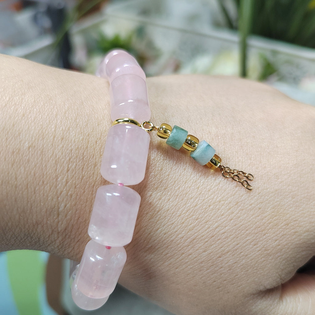 Beautiful Rose Quartz Beads Bracelet with Jadeite Chain SL103