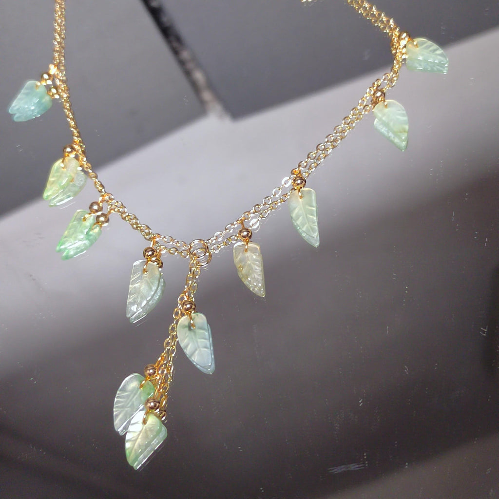 Certified A-Grade Natural Untreated Burmese Leaf Carved 14k GF Set V Shape Drop Design Necklaces | Any Occasion | For Her SL291