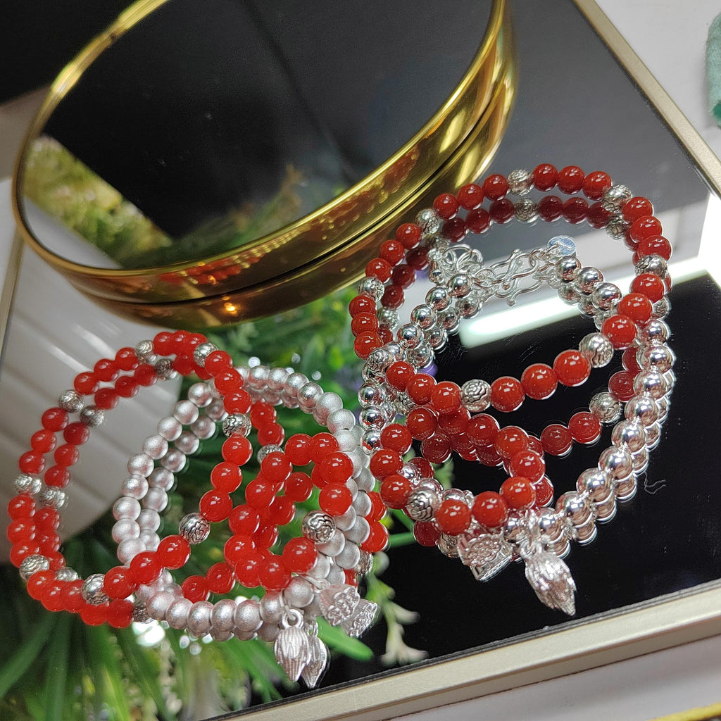 Handmade Natural Southern Yunna Baoshan| Sichuan Liangshan Oxblood Nanhong Agate| S999 Silver Filled Vermeil  Bracelet|Ring 3pcs Set SL346C
