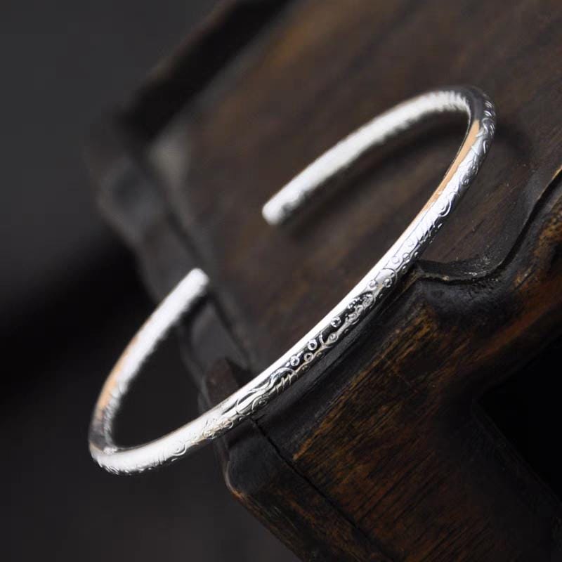 S9999 Silver Filled Vermeil Bohemian Carving Lucky Bangle Cuff, Best Gift for Her - Minimalist & Elegant Design - SL287