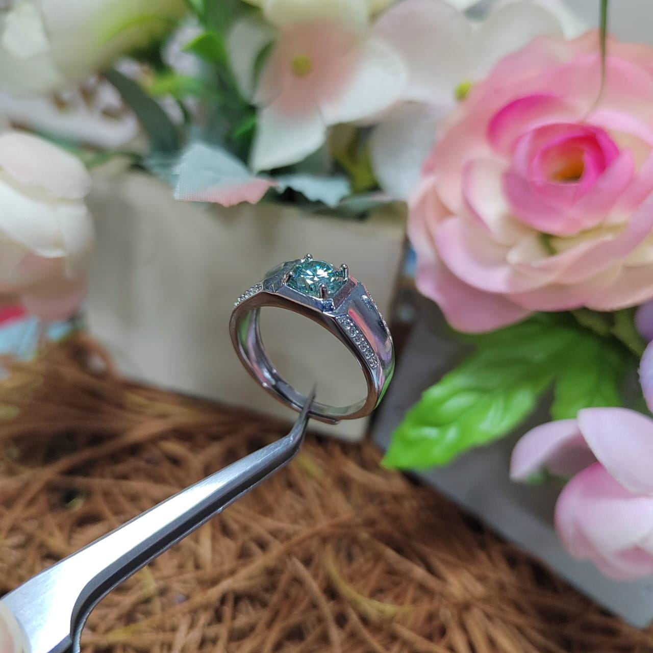 Light Blue Moissanite Couple Rings with Zircon Accents Set 925 Silver Plated with 18K White Gold Wedding-Engagement - Birthday Gifts SL090 - SL Precious