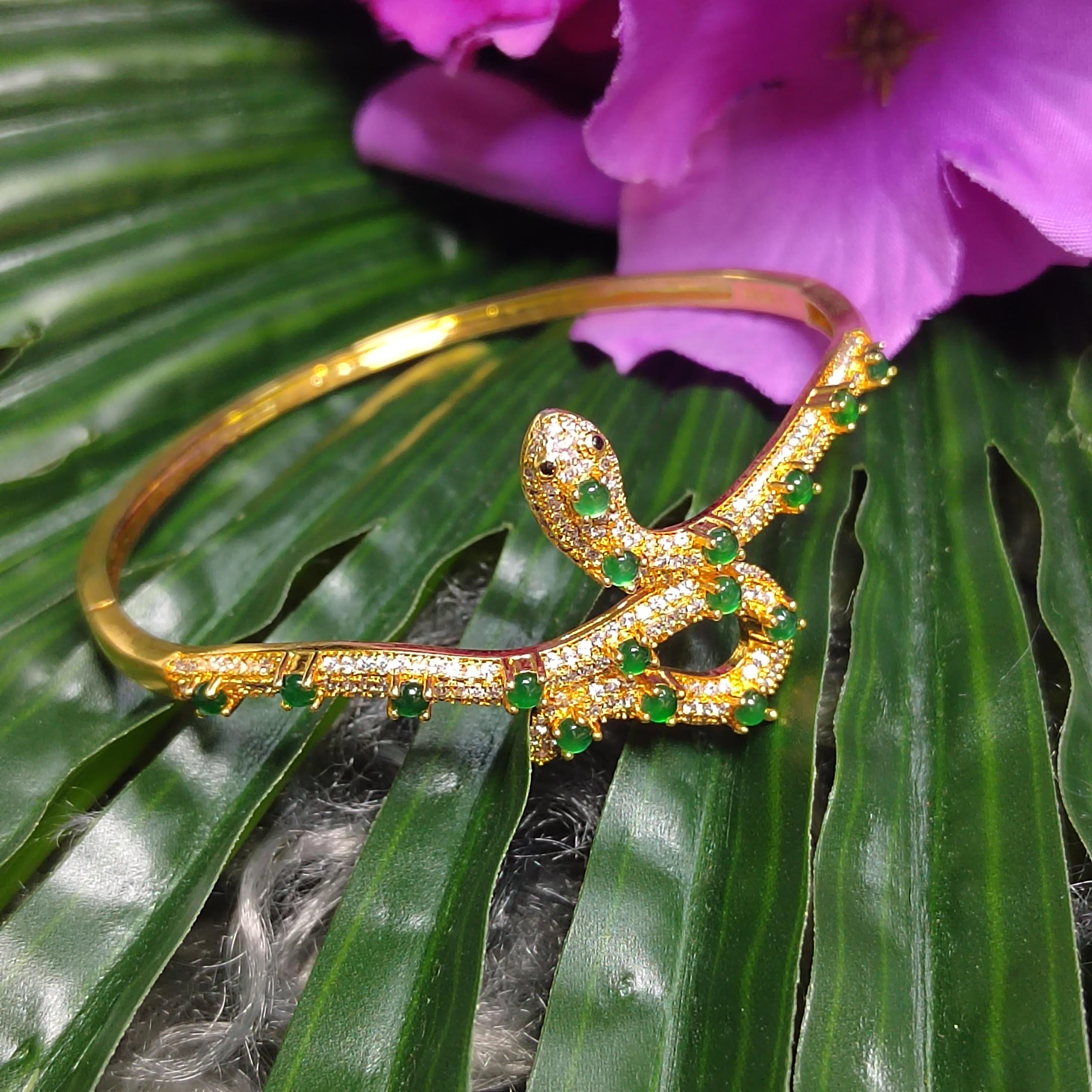 Luxury Snake Design S925 Silver Bangle | Imperial Green Jadeite | 18K Gold Plated SL065 - SL Precious
