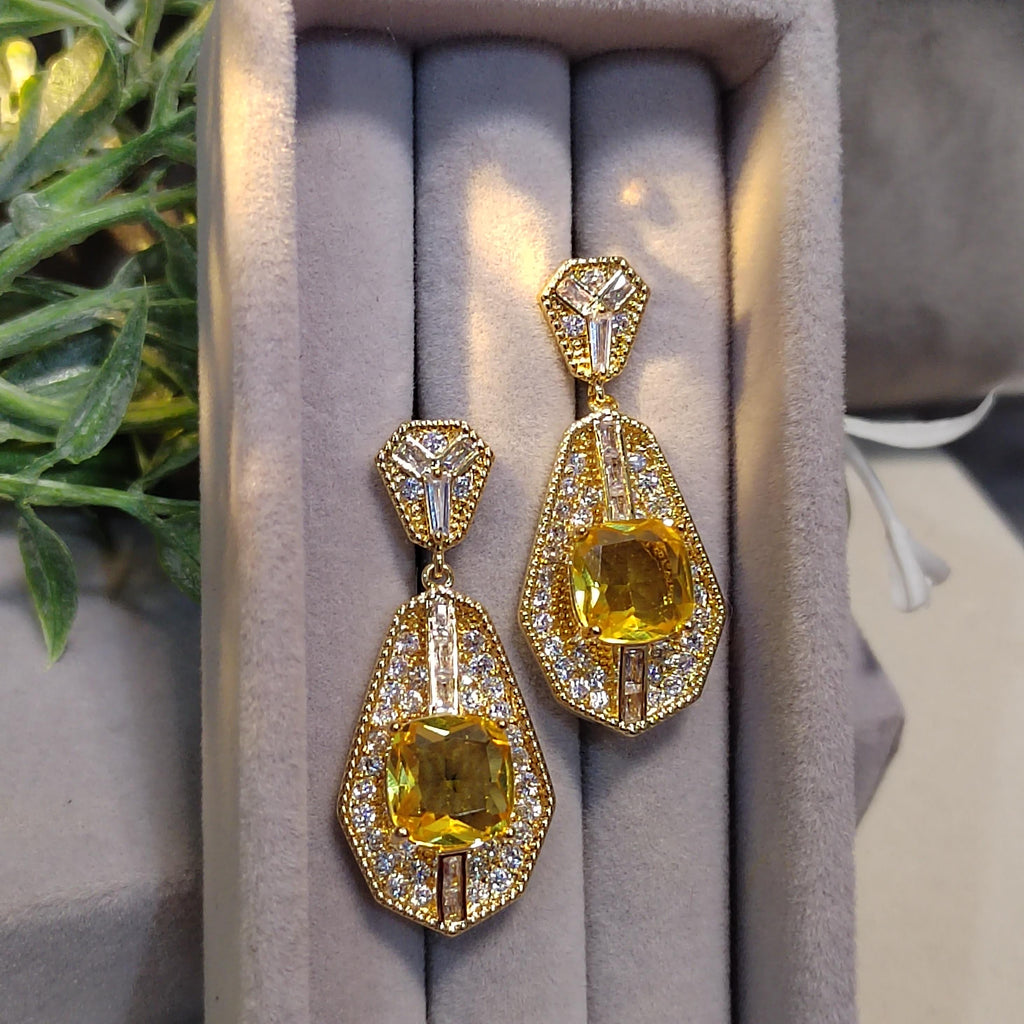Real Gold Plated Stud Zircon White Yellow Luxury Elegant Earring Party, Anniversary, Wedding, Casual SL157 - SL Precious