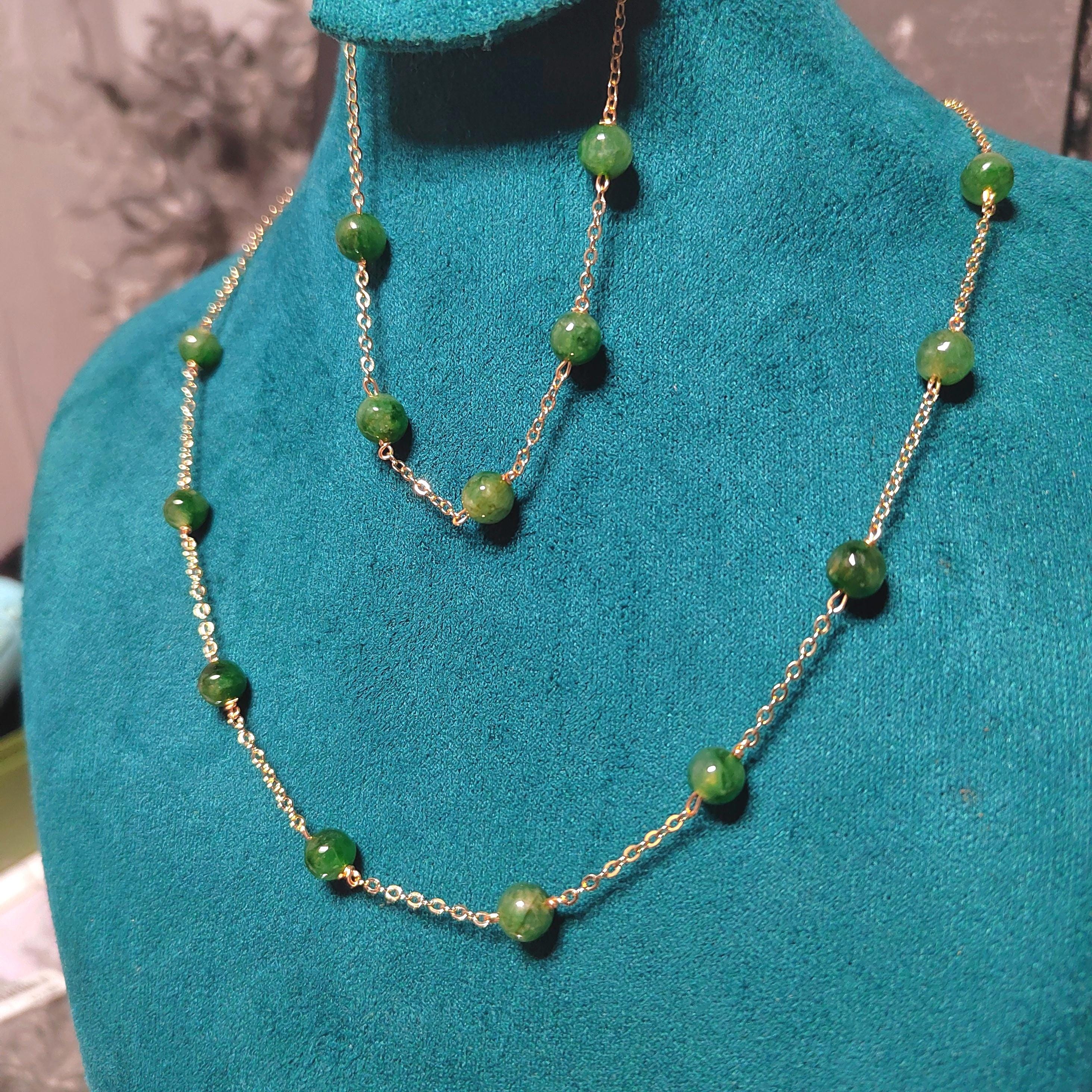 Certified 2pcs Set A-Grade Natural Untreated Burmese Minimalist Imperial Green Jadeite Simple Design Bracelet & Necklace For Her Gifts SL293