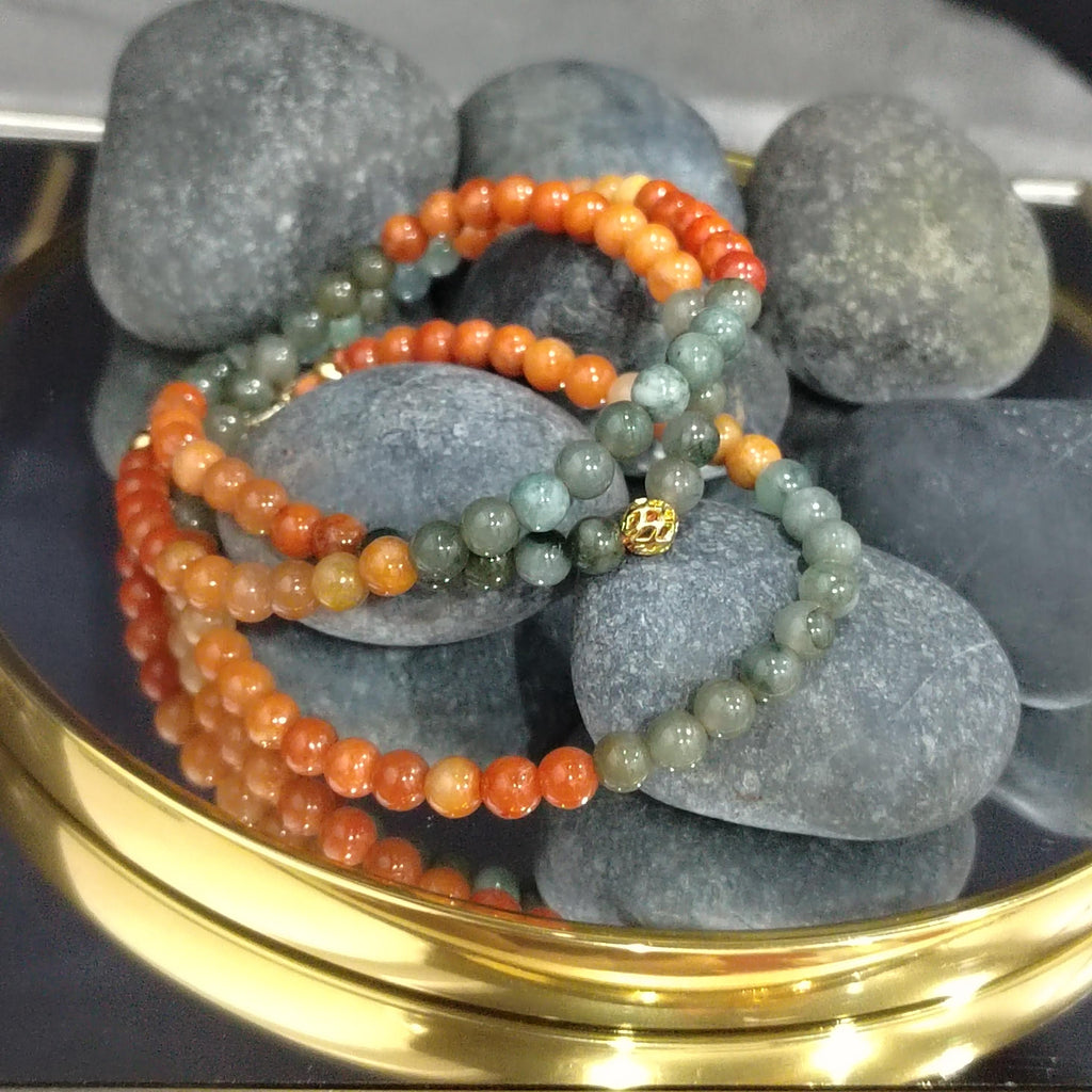 Certified Burmese Jadeite Red-Yellow-Green 14k Plated Natural A Grade Bead 2 Ways Bracelet/Necklace Design SL354