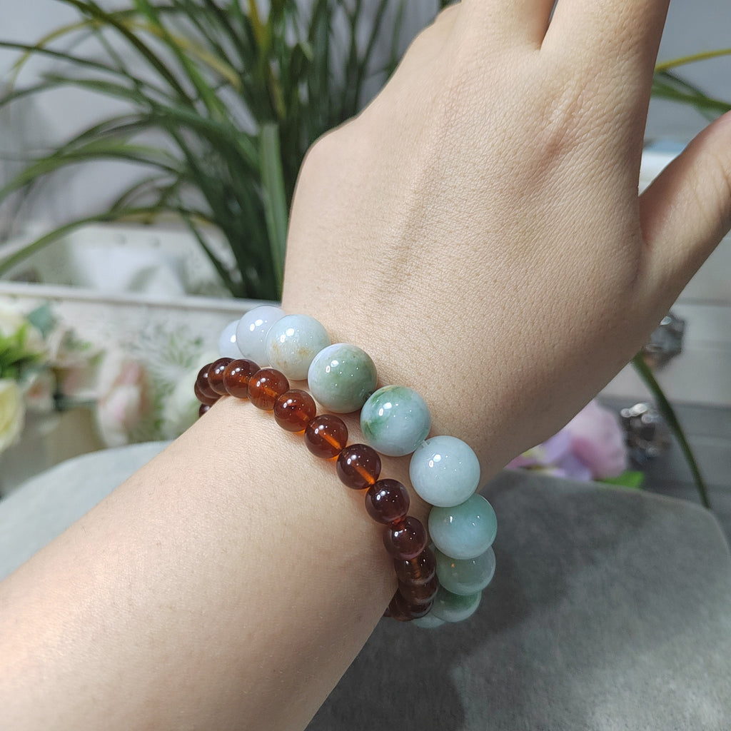 Natural Untreated Burmese Jadeite Bead Bracelet | Icy White, Apple Green, Yellow Mix | Round Beads | SL104 - SL Precious