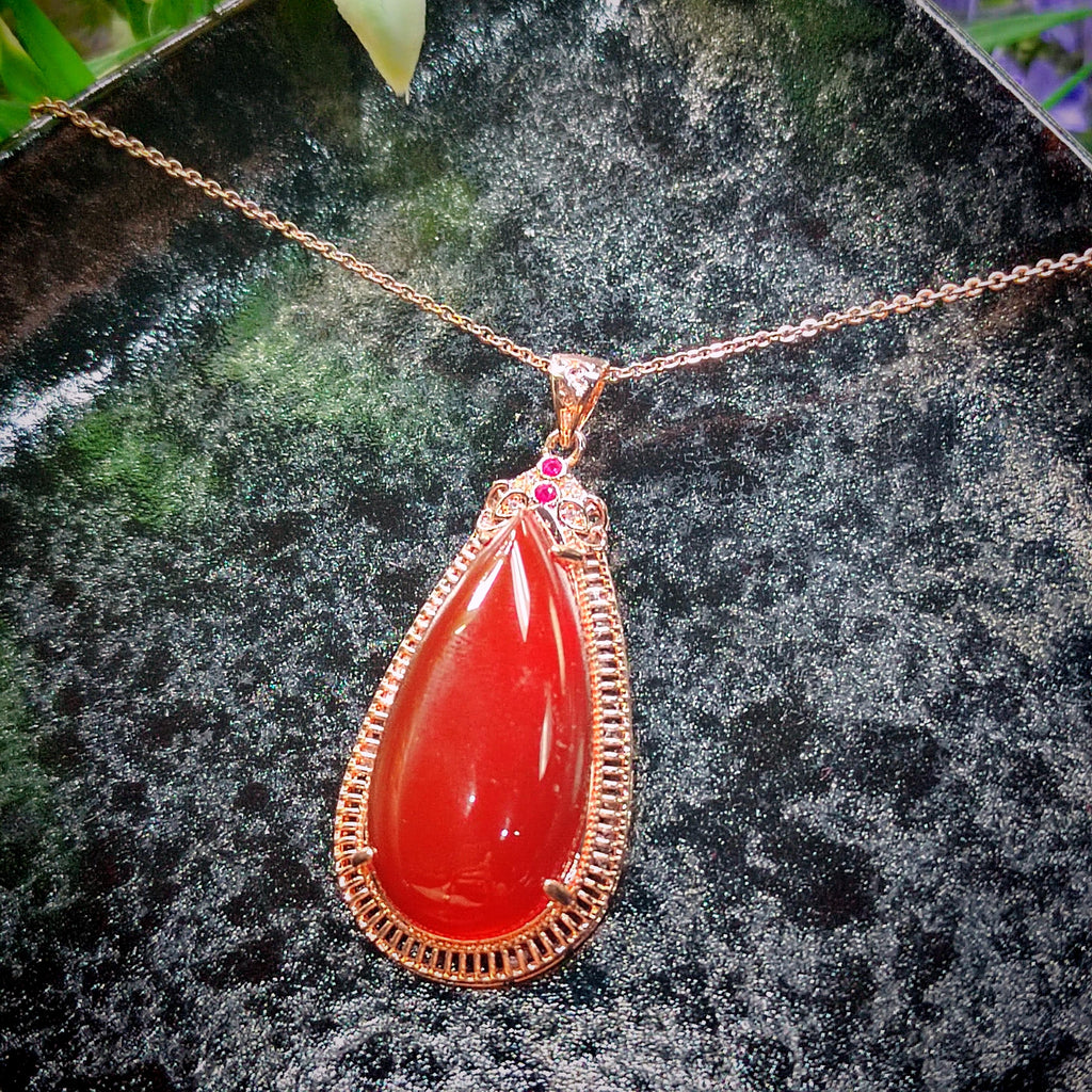 Certified A-Grade Natural Baoshan Nanhong Icy Red Agate Earrings & Large Pendant Set | Top-Quality Southern Red Agate Jewelry SL359