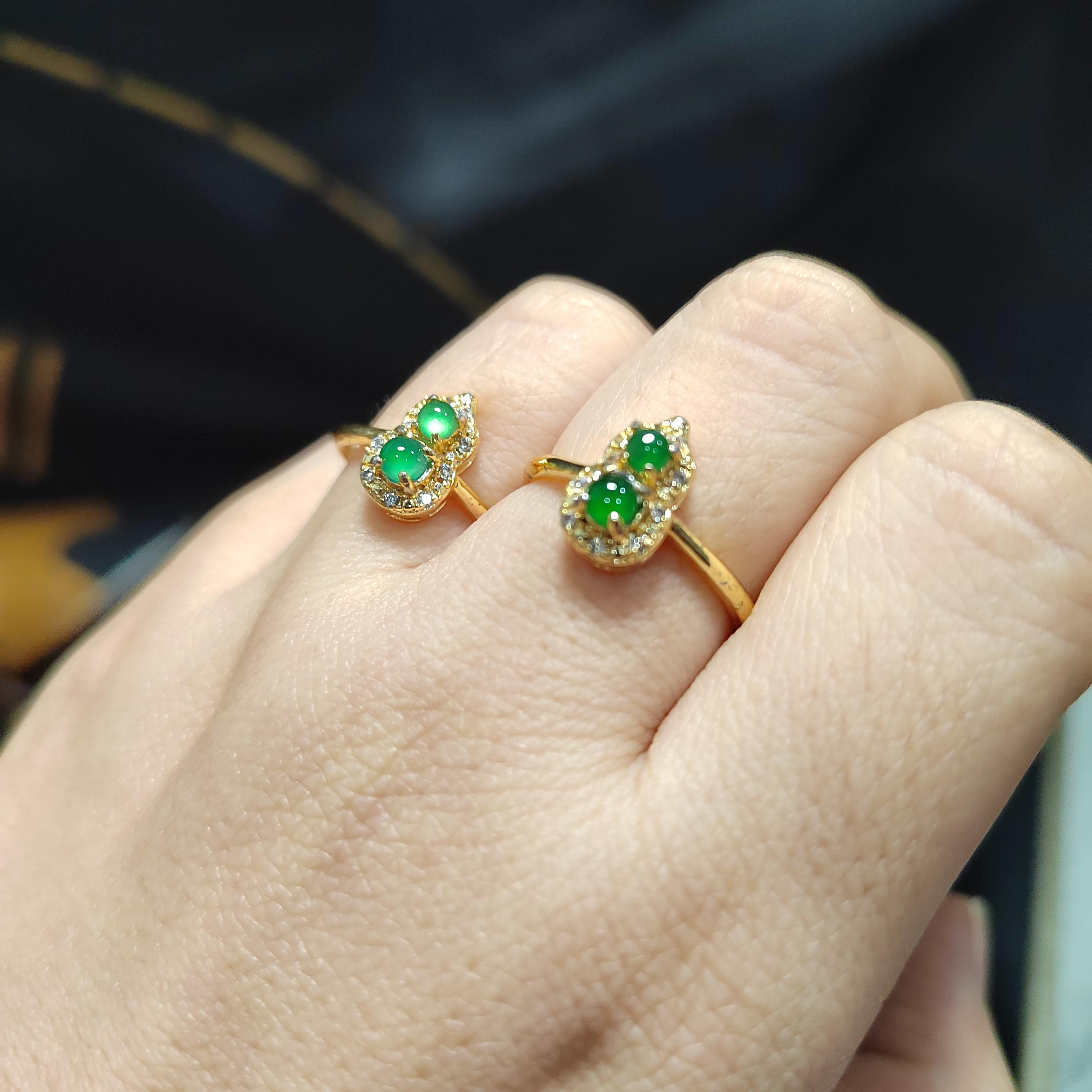 Certified Natural Guatemala Green Blue Wulu Jadeite Minimalist Ring 18k Plated on S925 Sterling Silver SL376 - SL Precious