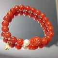 Certified Natural Untreated China Baoshan Southern Red Oily Nanhong Agate Brave Troops Bead, Fresh Water Pearl l, S925 Leaf Bracelet SL281 SL Precious