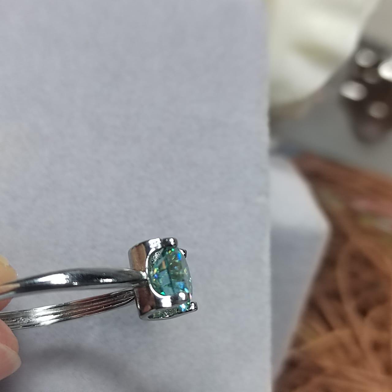 Light Blue Moissanite with Zircon Accent Couple Rings Set S925 Silver Plated with 18K White Gold for Wedding, Anniversary, Engagement SL081 - SL Precious
