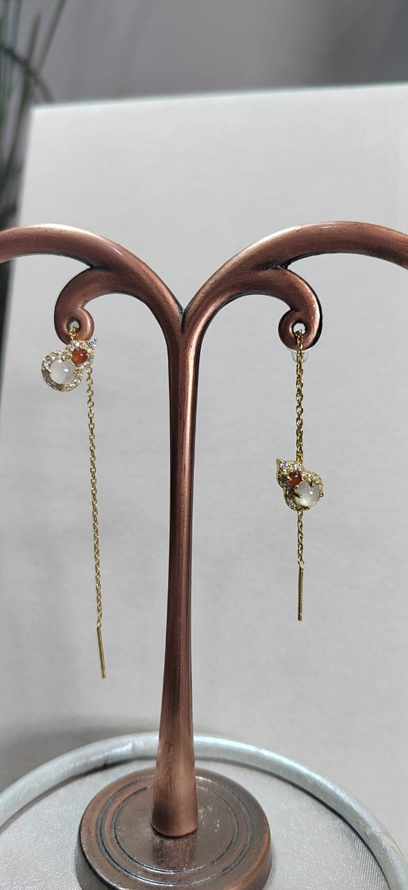 Certified A-Grade Natural Untreated Icy White Yellow  Burmese Jadeite on S925 Silver Plated with 18K Yellow Gold Earring SL054 - SL Precious