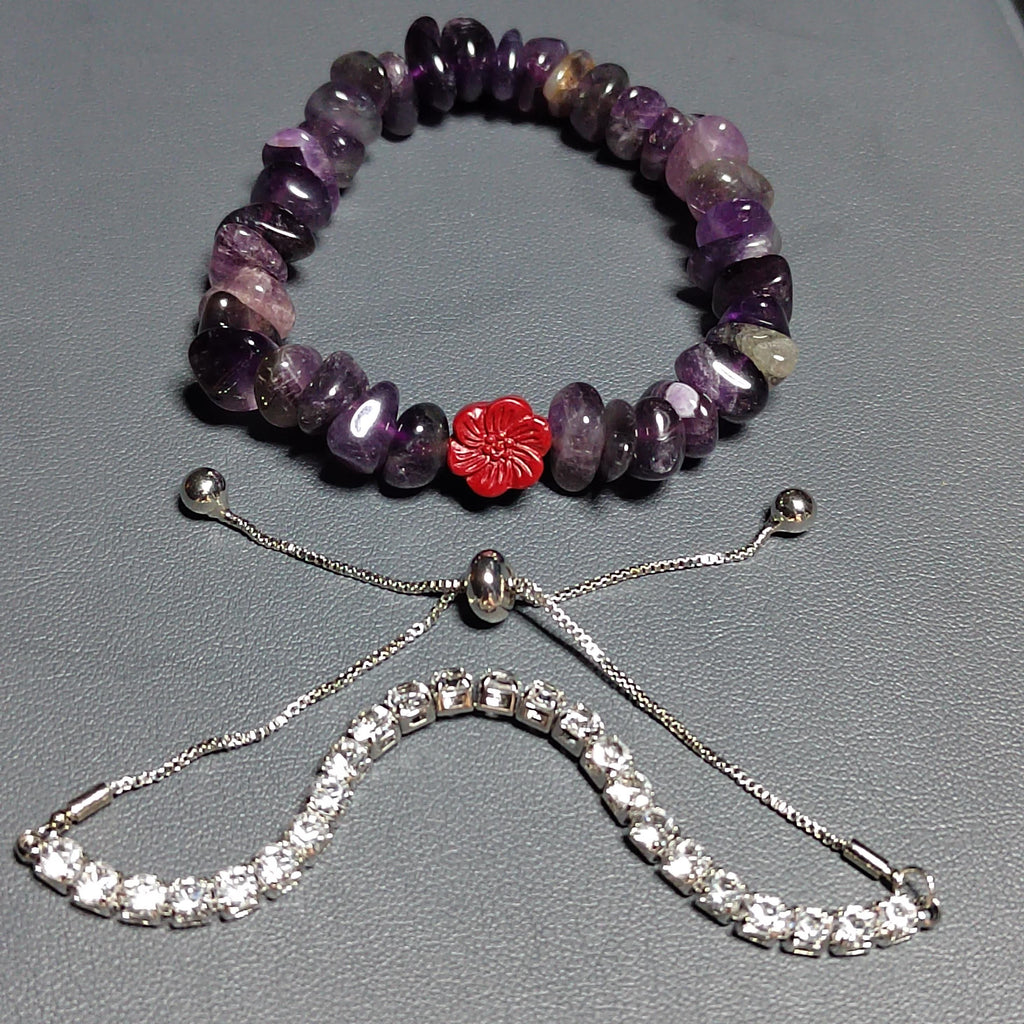 Natural Purple Amethyst Quartz Flower Cinnabar Uneven Beads Rhinestone Mix & Match Bracelet SL169 - SL Precious