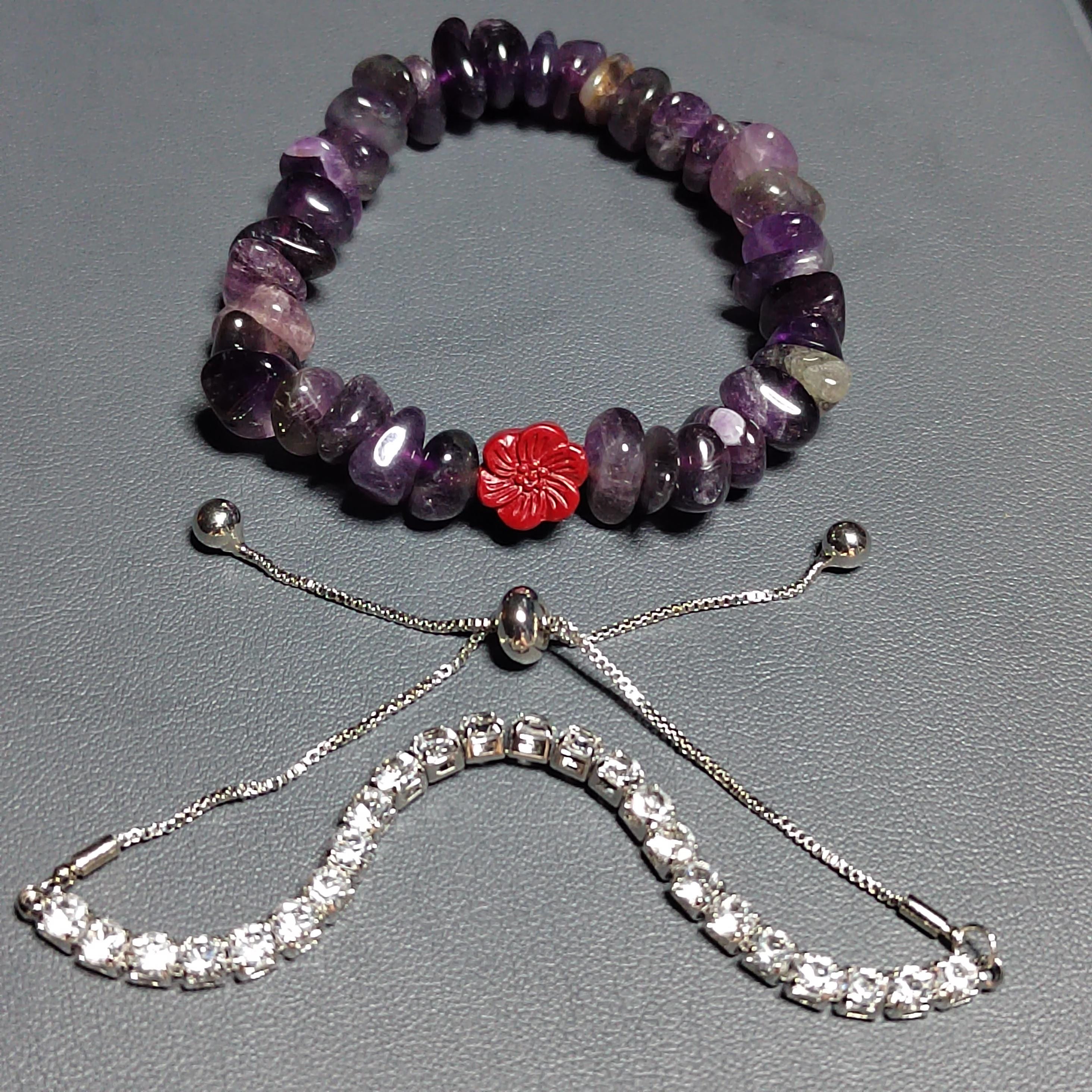 Natural Purple Amethyst Quartz Flower Cinnabar Uneven Beads Rhinestone Mix & Match Bracelet SL169 - SL Precious