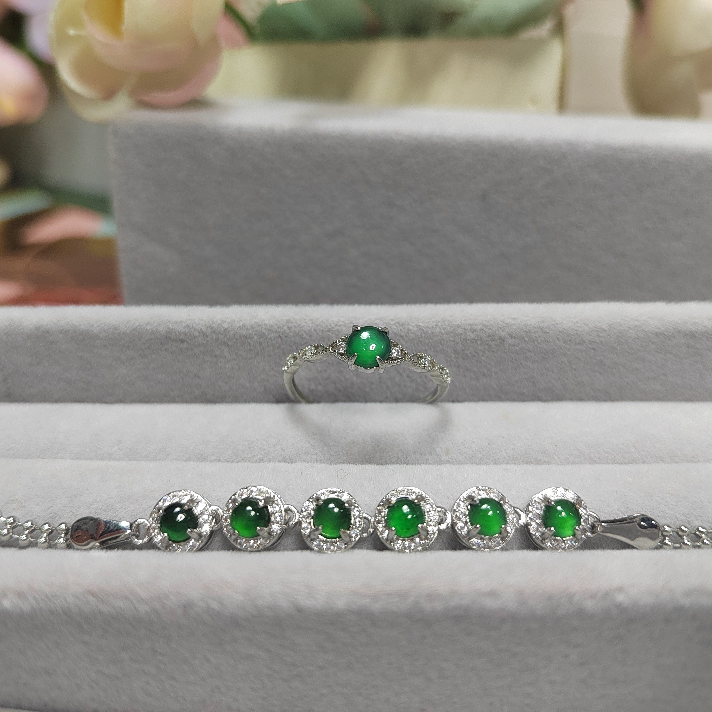 Certified Imperial Green Jadeite Bracelet from Guatemala | S925 Silver with FREE Matching Ring | Minimalist Luxury Design | SL080 - SL Precious
