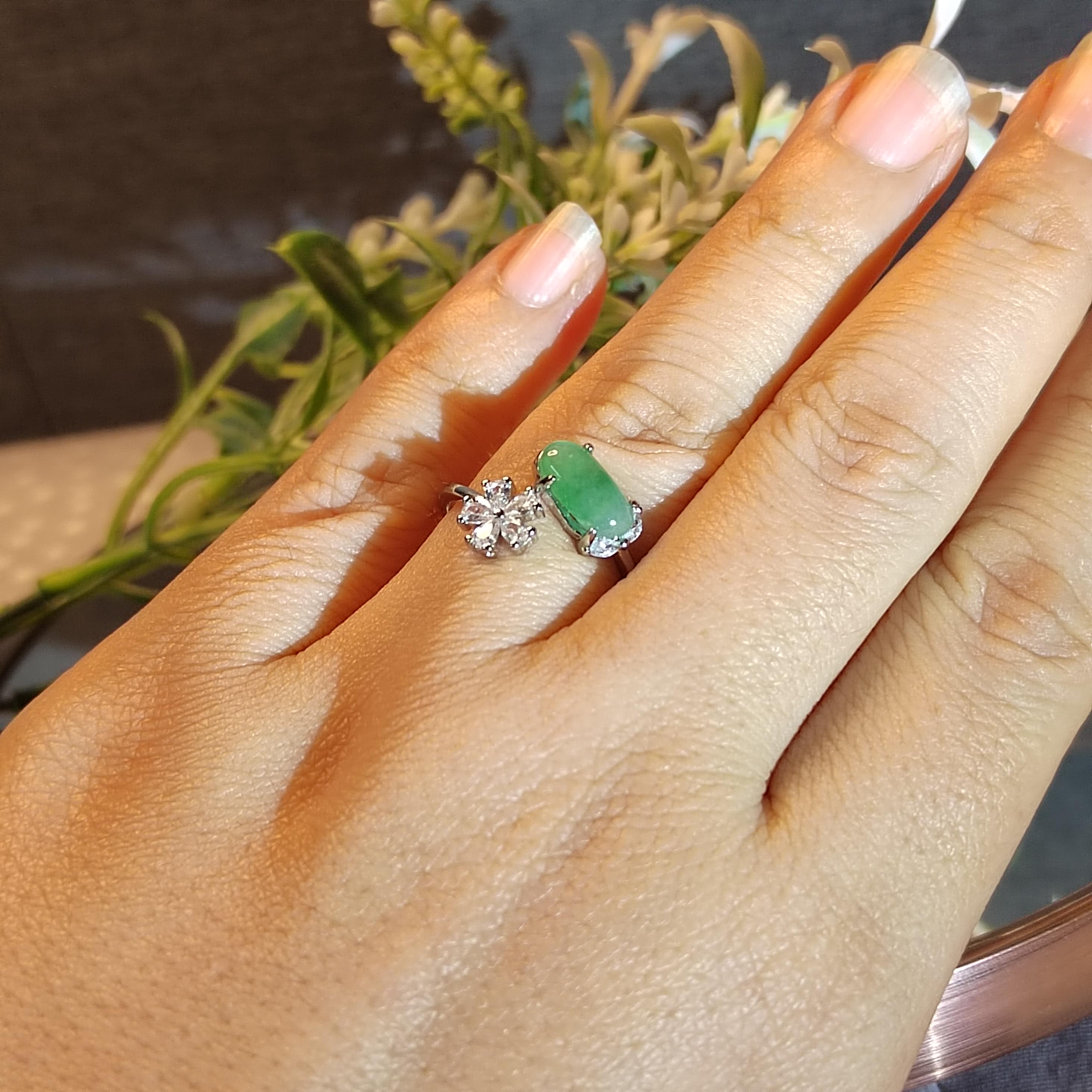Exquisite Gemstone Burmese Icy Green Flower Zircon Natural Jadeite Ring For Her SL102R 渌飘花 - SL Precious