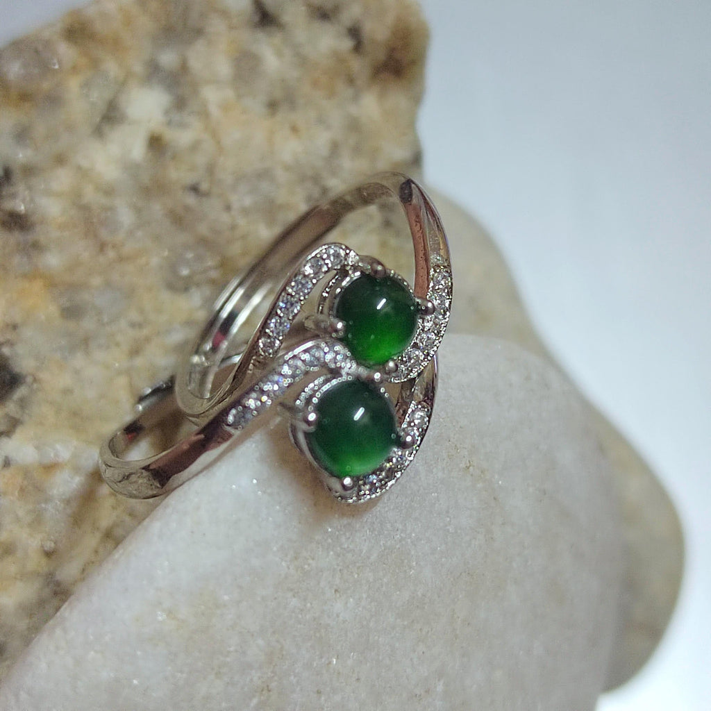 Certified A-Grade Natural Untreated Guatemala Imperial Green Z Style Design Jadeite with Zircon Set Ring S925 SL251X10 - SL Precious