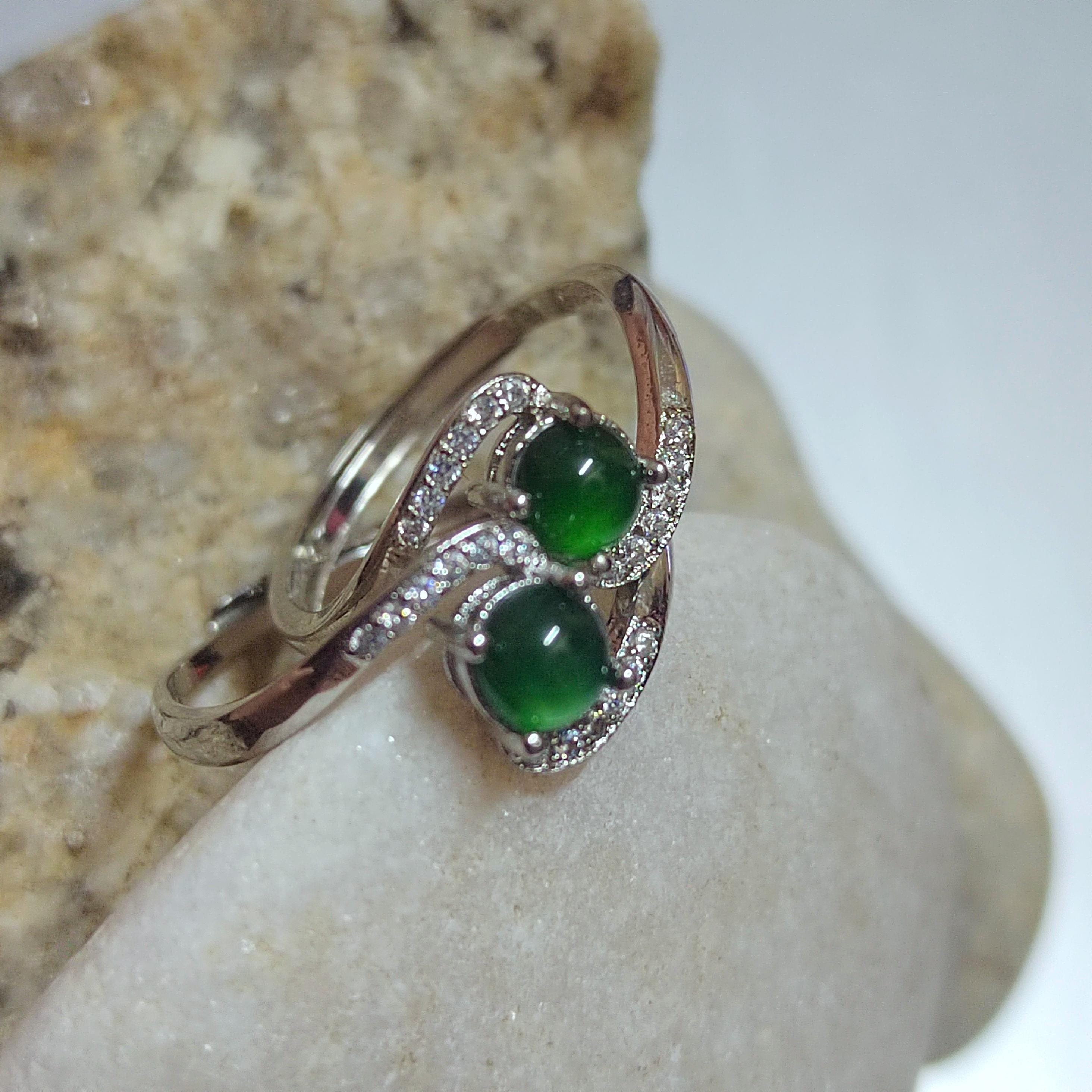 Certified A-Grade Natural Untreated Guatemala Imperial Green Z Style Design Jadeite with Zircon Set Ring S925 SL251X10 - SL Precious