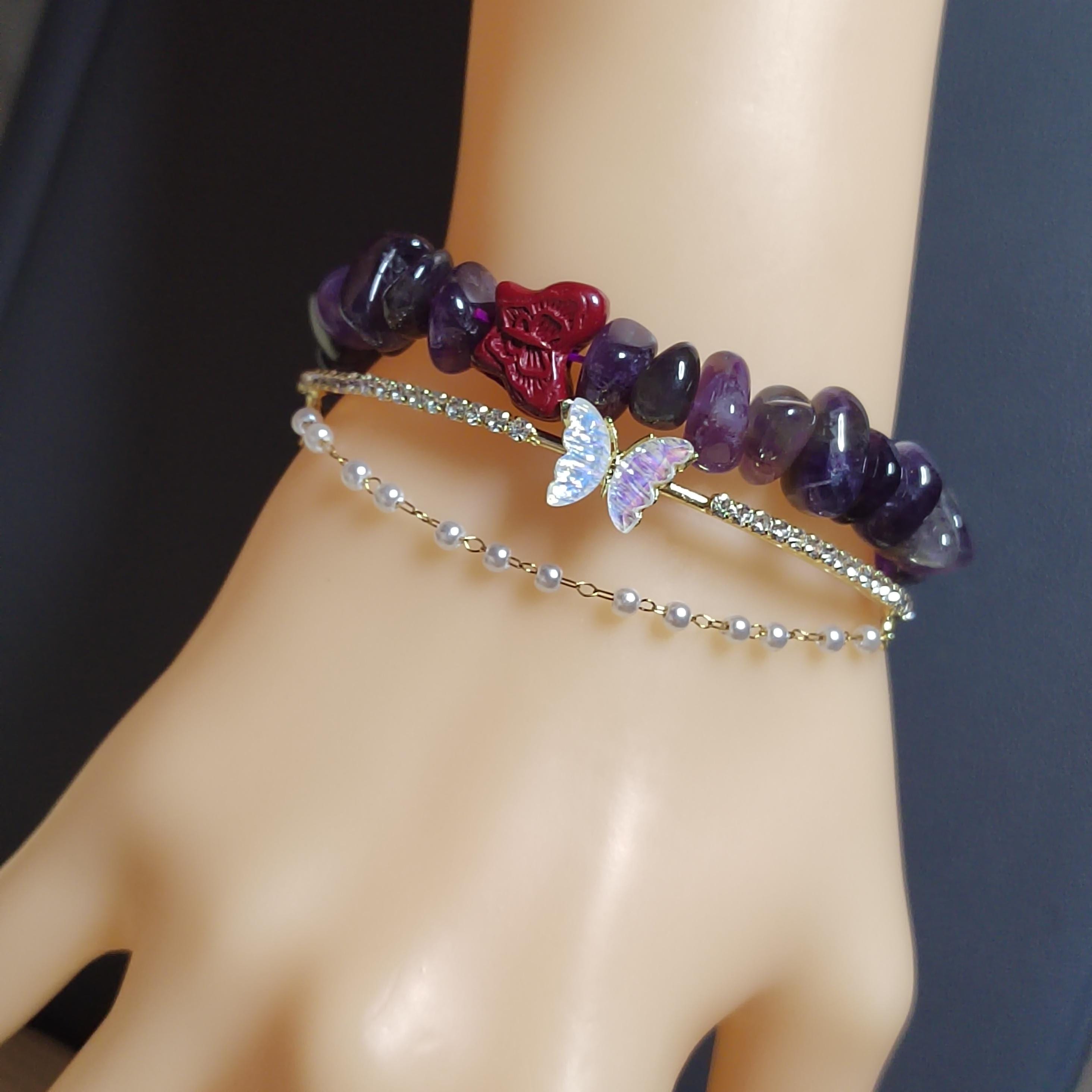 Natural Purple Amethyst Quartz Butterfly Cinnabar Layer Bead Bracelet Mix & Match SL167 - SL Precious