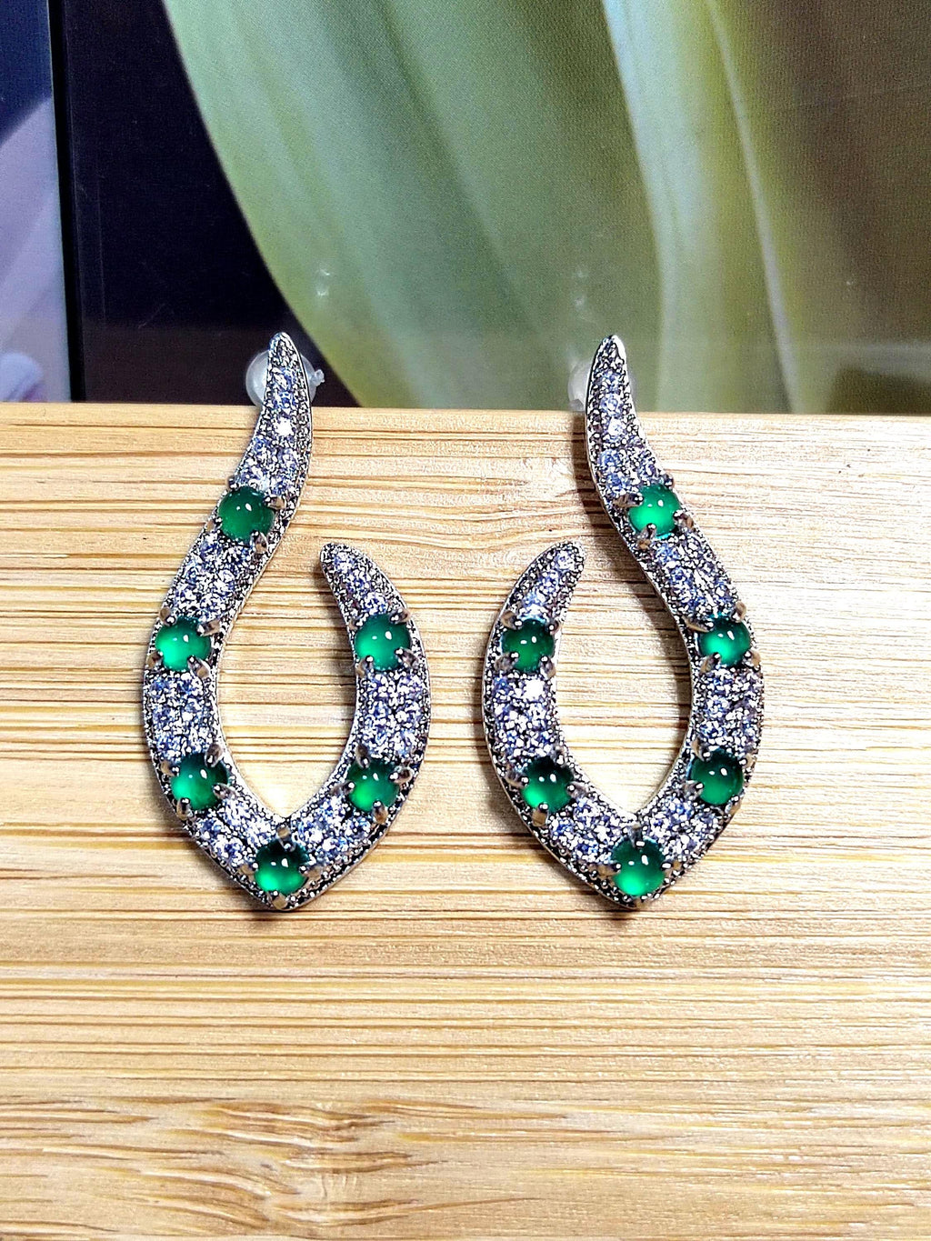 Elegant Jadeite Stud Earrings Design S925 Sterling Silver Guatemala Natural Ocean Blue Zirconia Natural Untreated For Her SL010 - SL Precious
