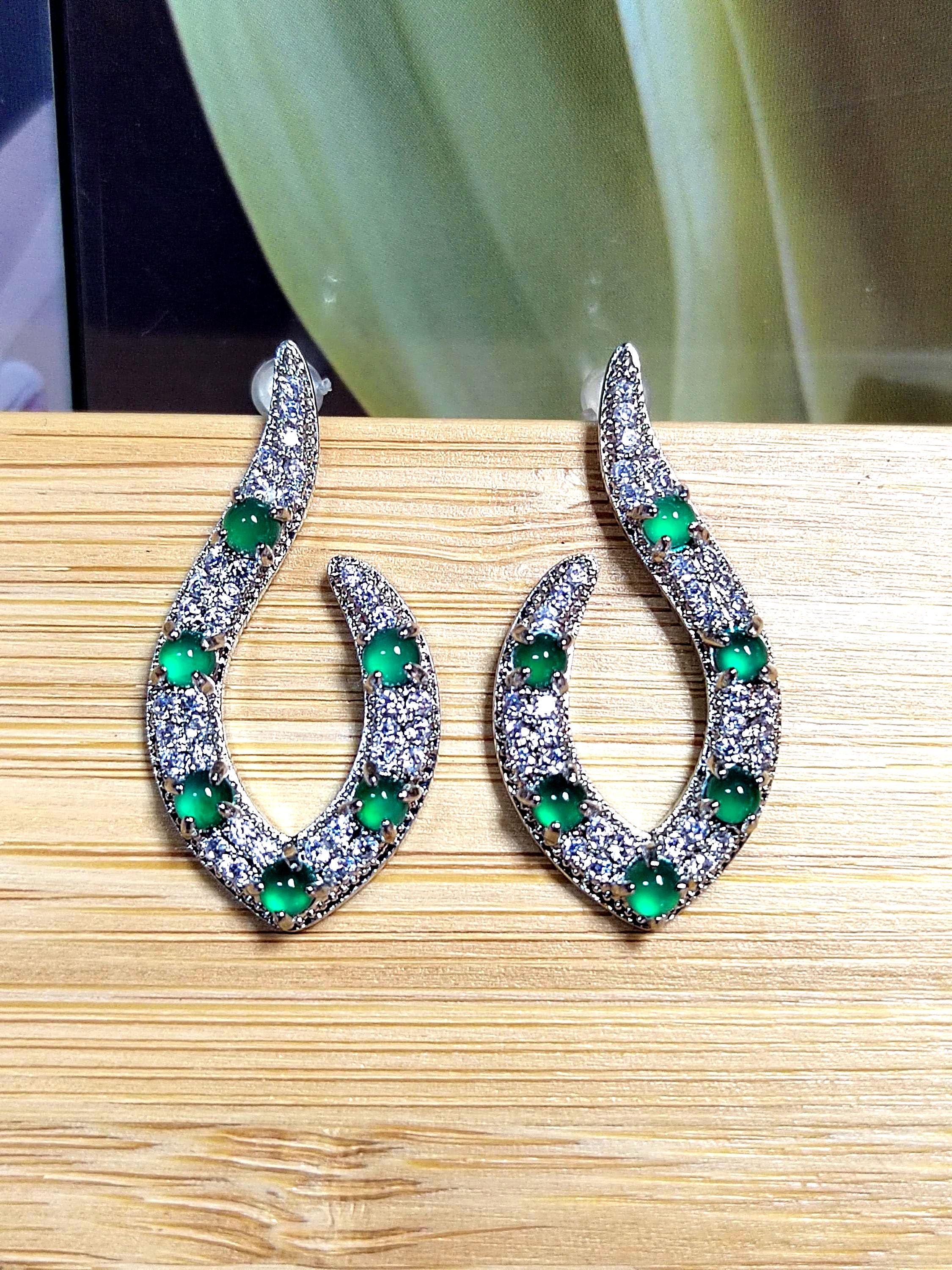 Elegant Jadeite Stud Earrings Design S925 Sterling Silver Guatemala Natural Ocean Blue Zirconia Natural Untreated For Her SL010 - SL Precious
