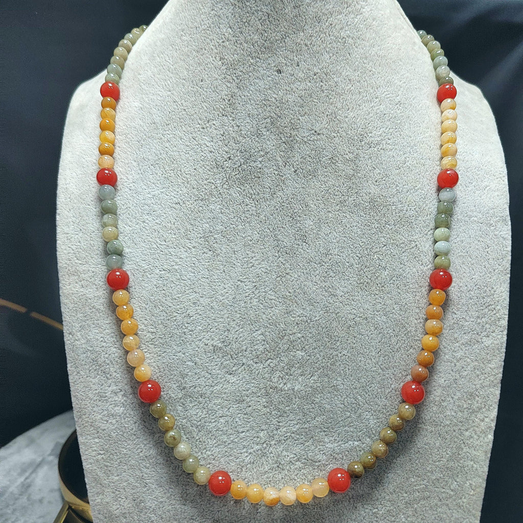 Natural Untreated Handmade Burmese Icy Yellow|Green Jadeite - Southern Yunna Baoshan Nanhong Cherry Red Bead Necklace SL363
