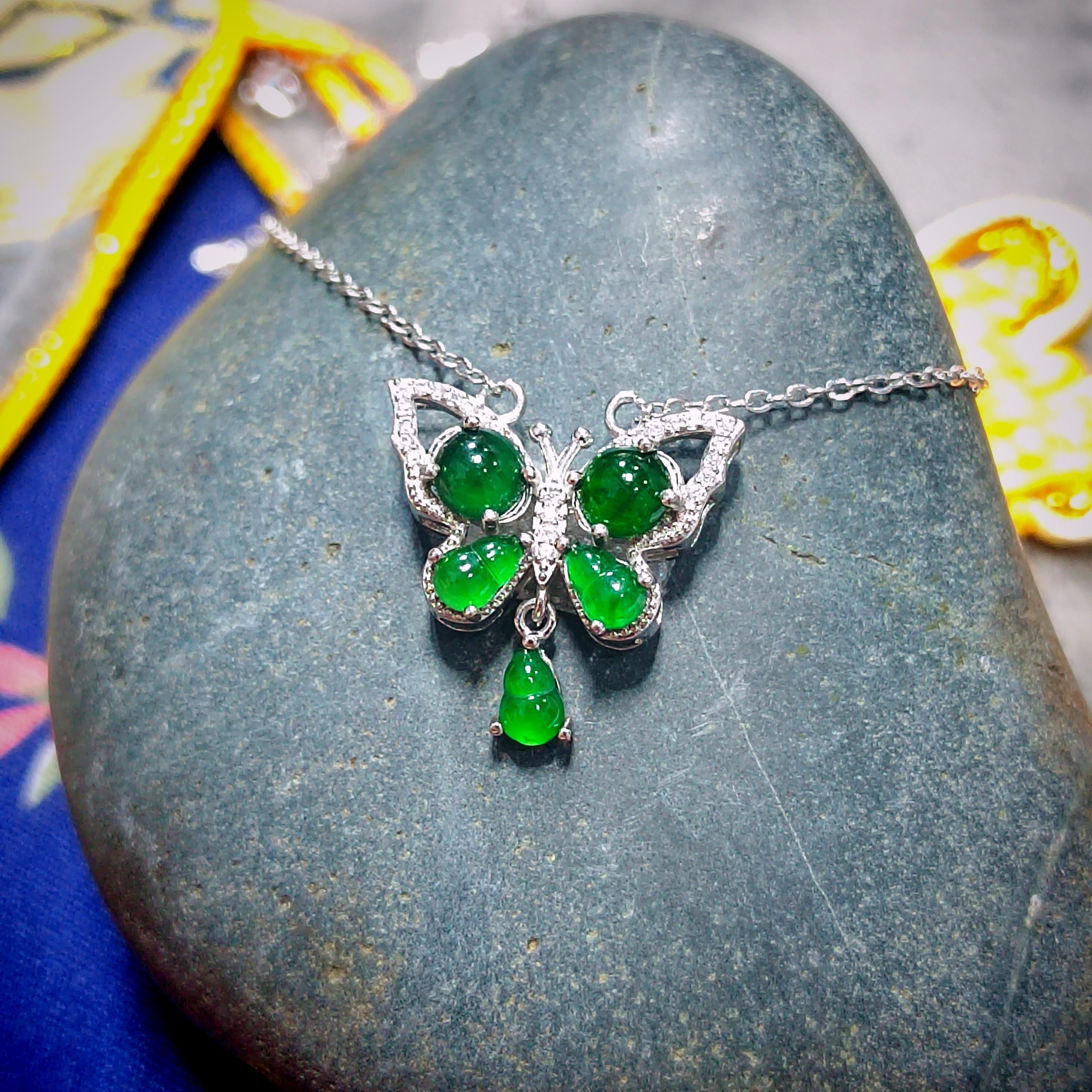 Certified A-Grade Natural Guatemala Imperial Green Butterfly|Zircon| S925 Sterling Silver Elegant Pendant Necklaces Jadeite SL275x34